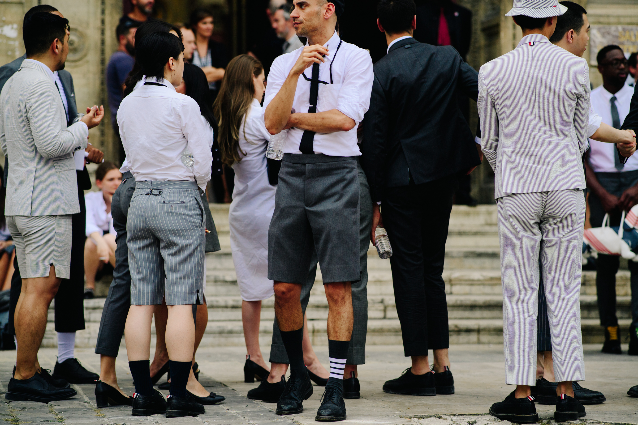 Man wearing Thom Browne shoes