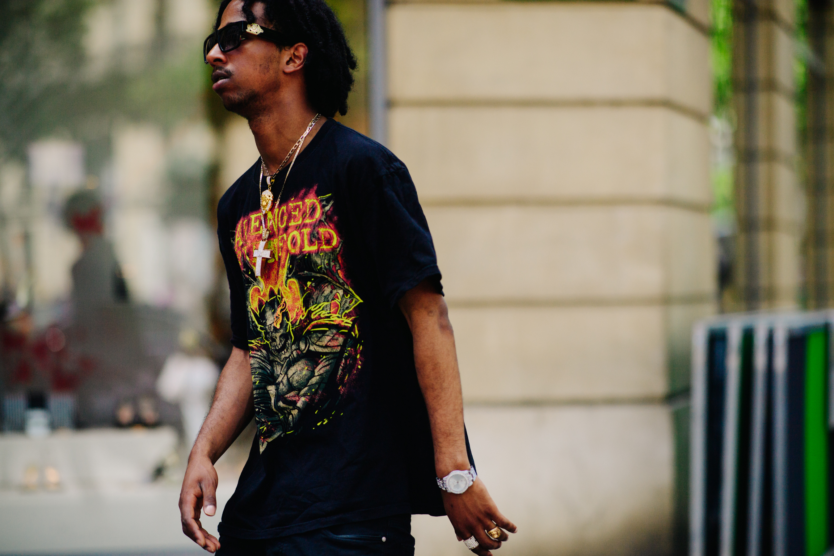 Man wearing an Avenged Sevenfold t-shirt