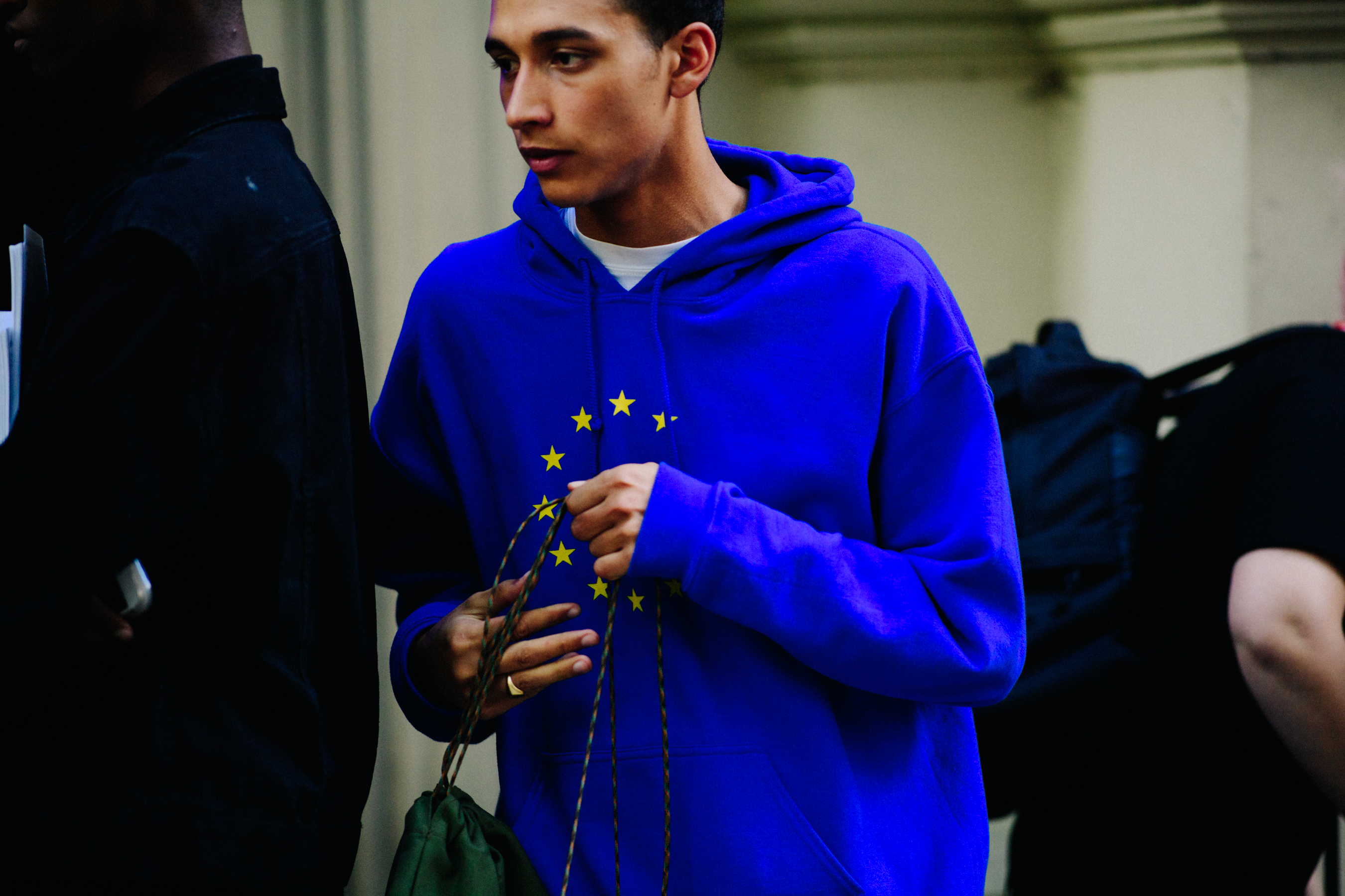 Man wearing a European Union hoodie