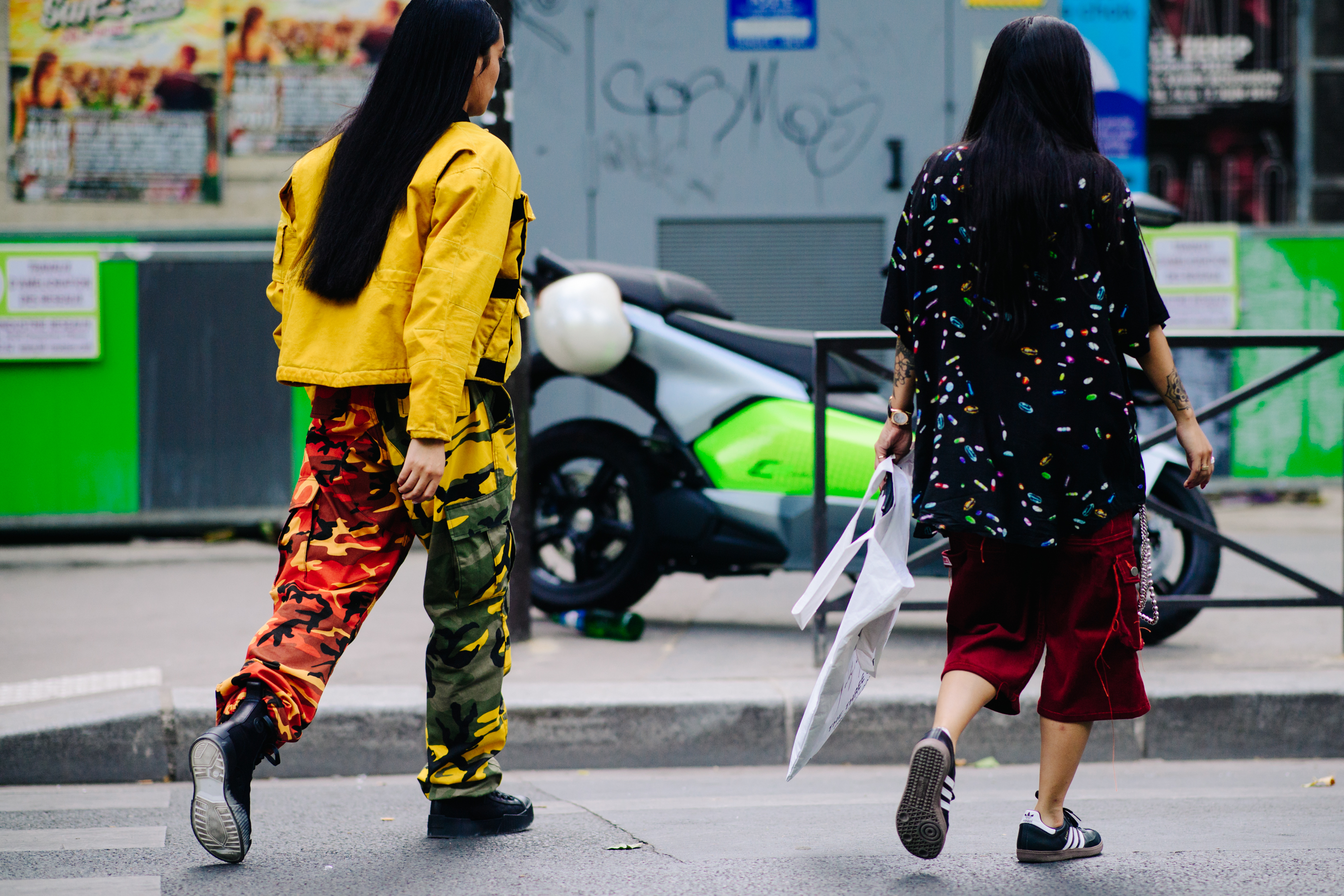 Woman wearing Adidas black shoes