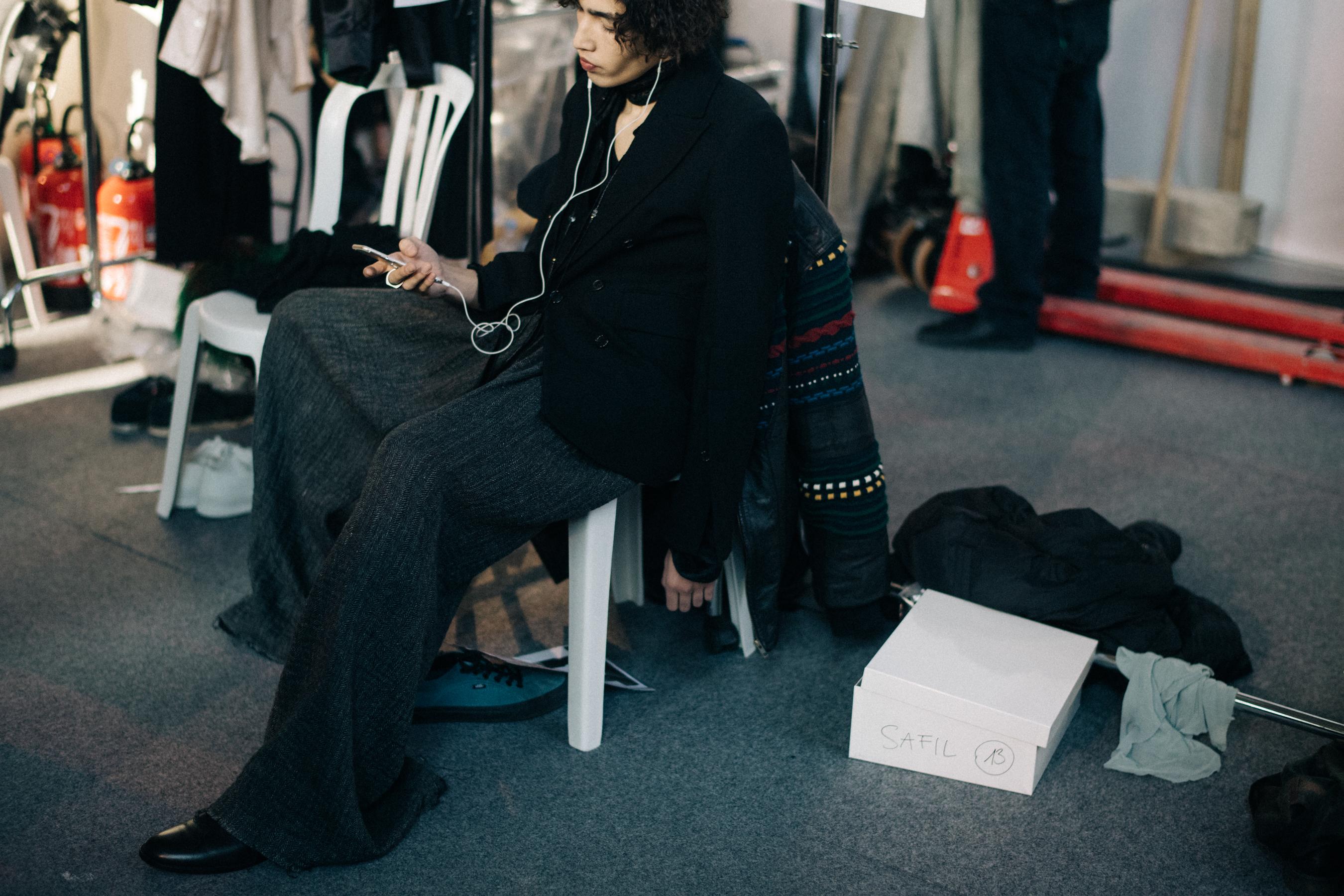 Male model Safil Kawamura in wide pants
