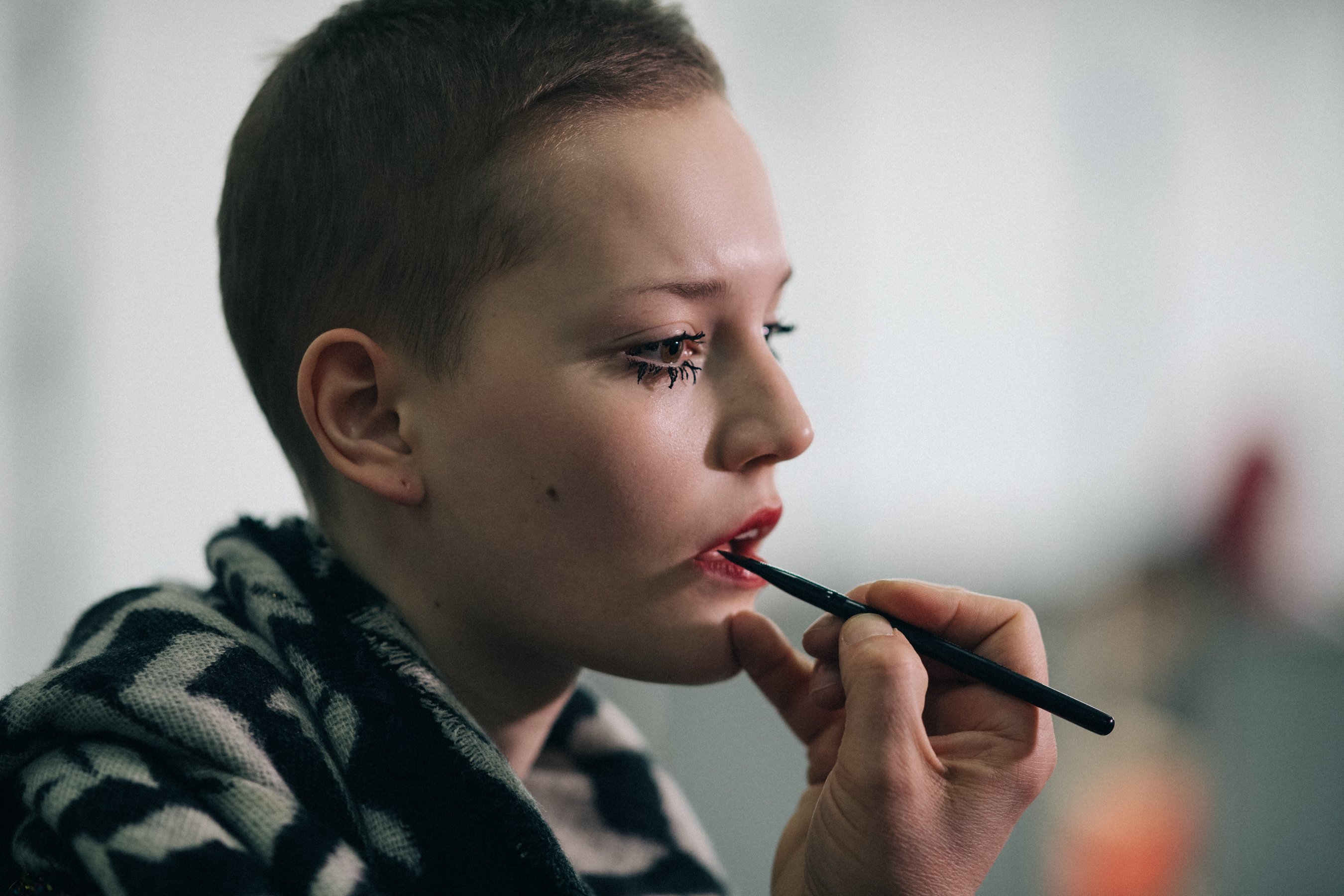 MSGM model getting her make-up done
