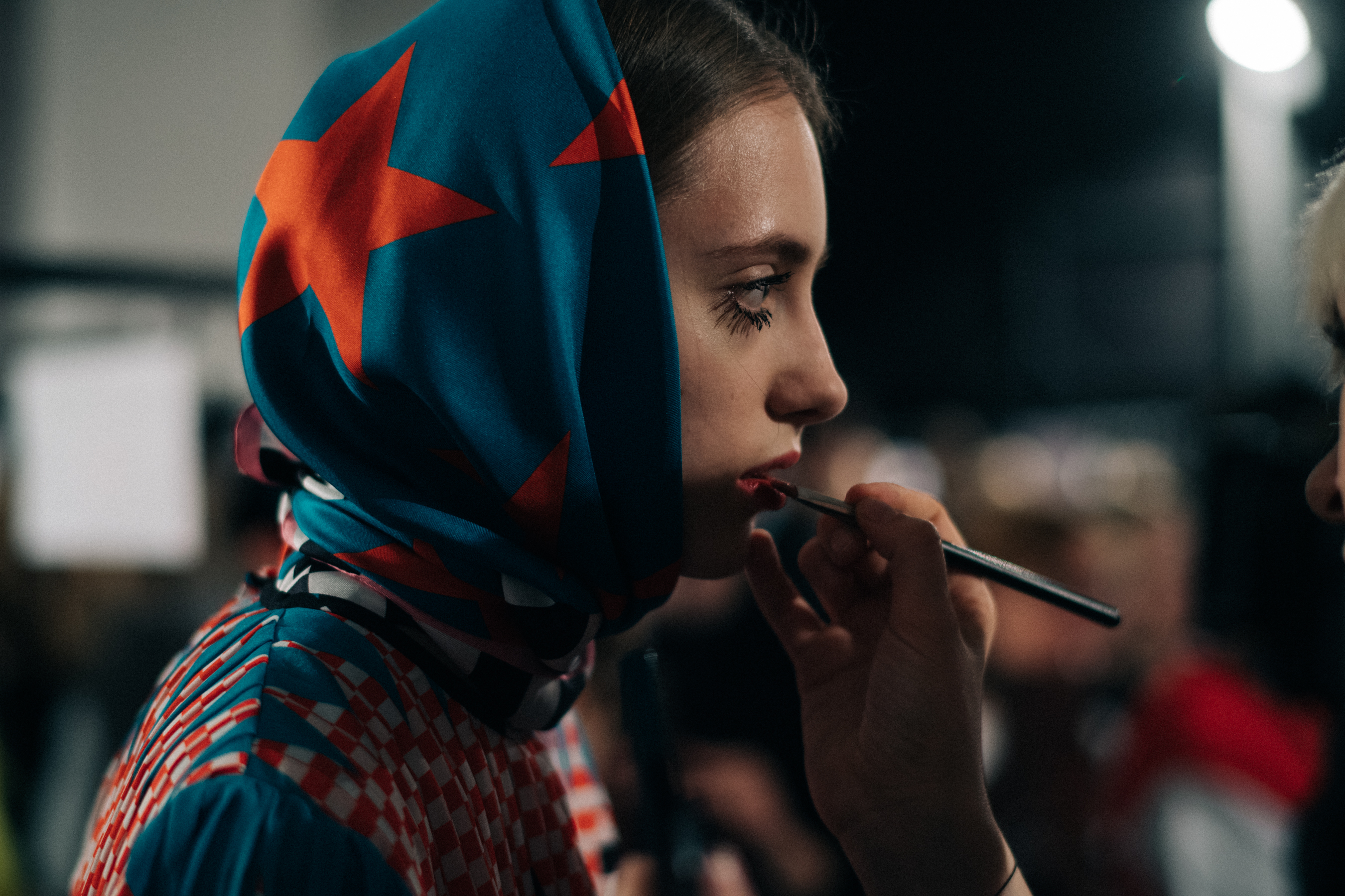 MSGM model getting her make-up done
