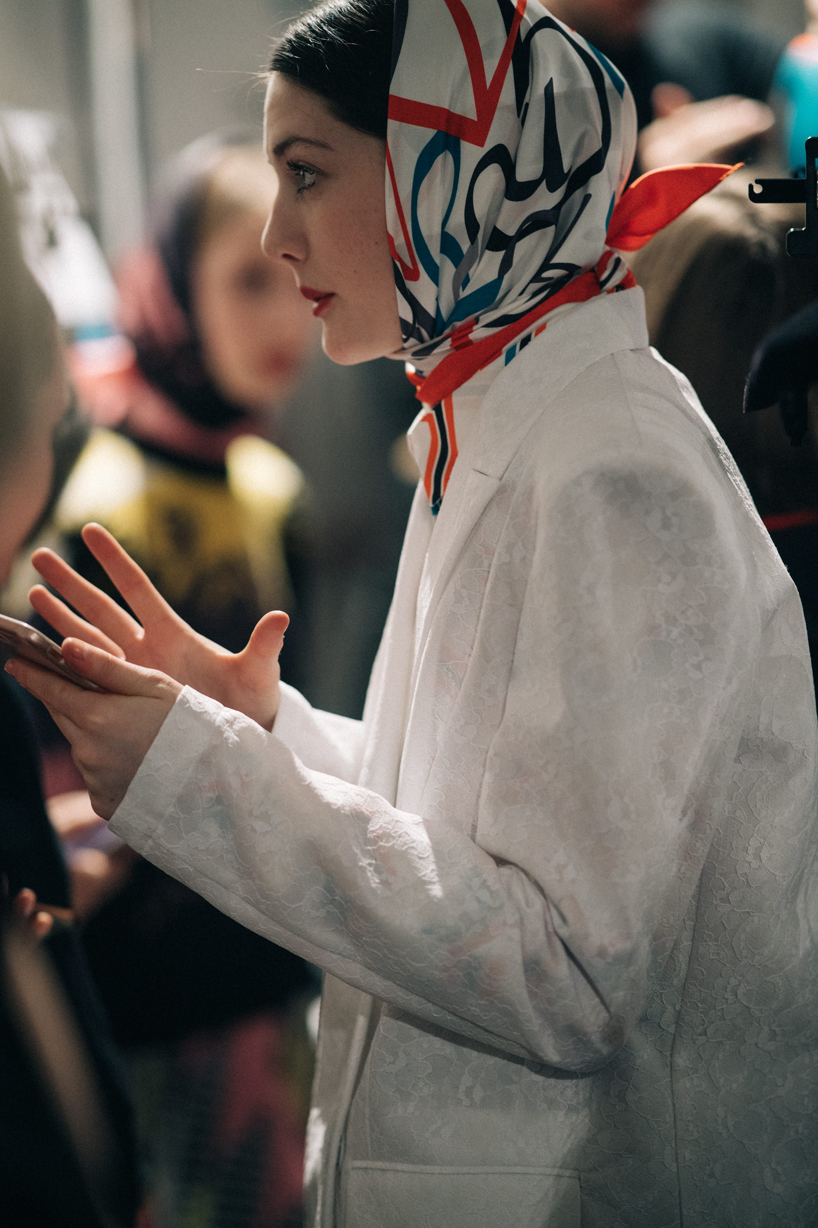 Model wearing a white MSGM coat