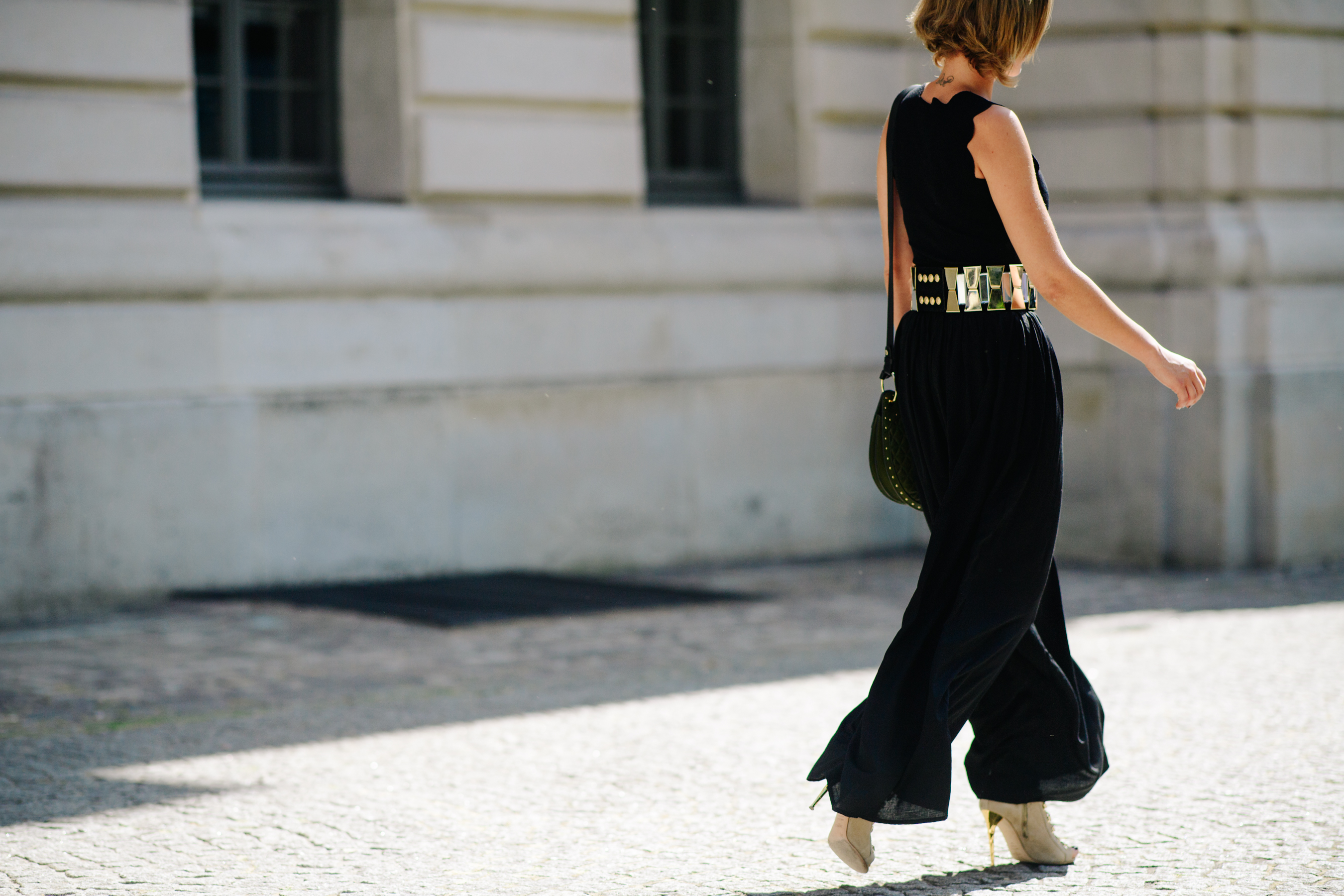 Woman wearing beige high heels