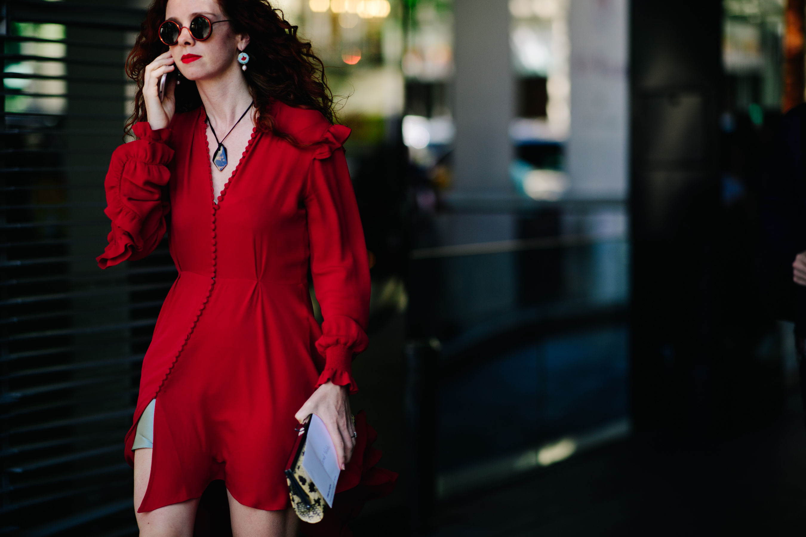 Woman wearing a red dress