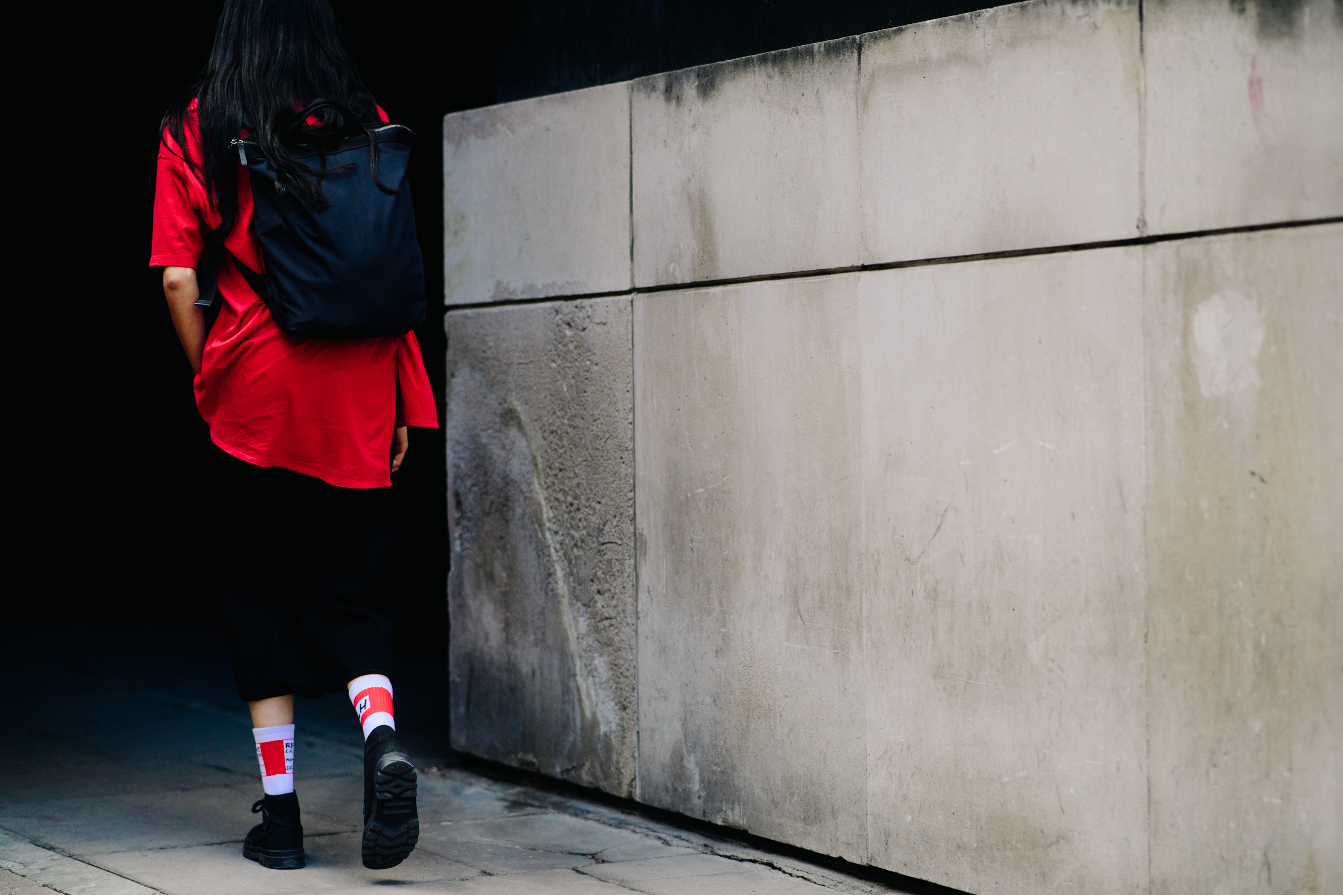 Man wearing long red socks