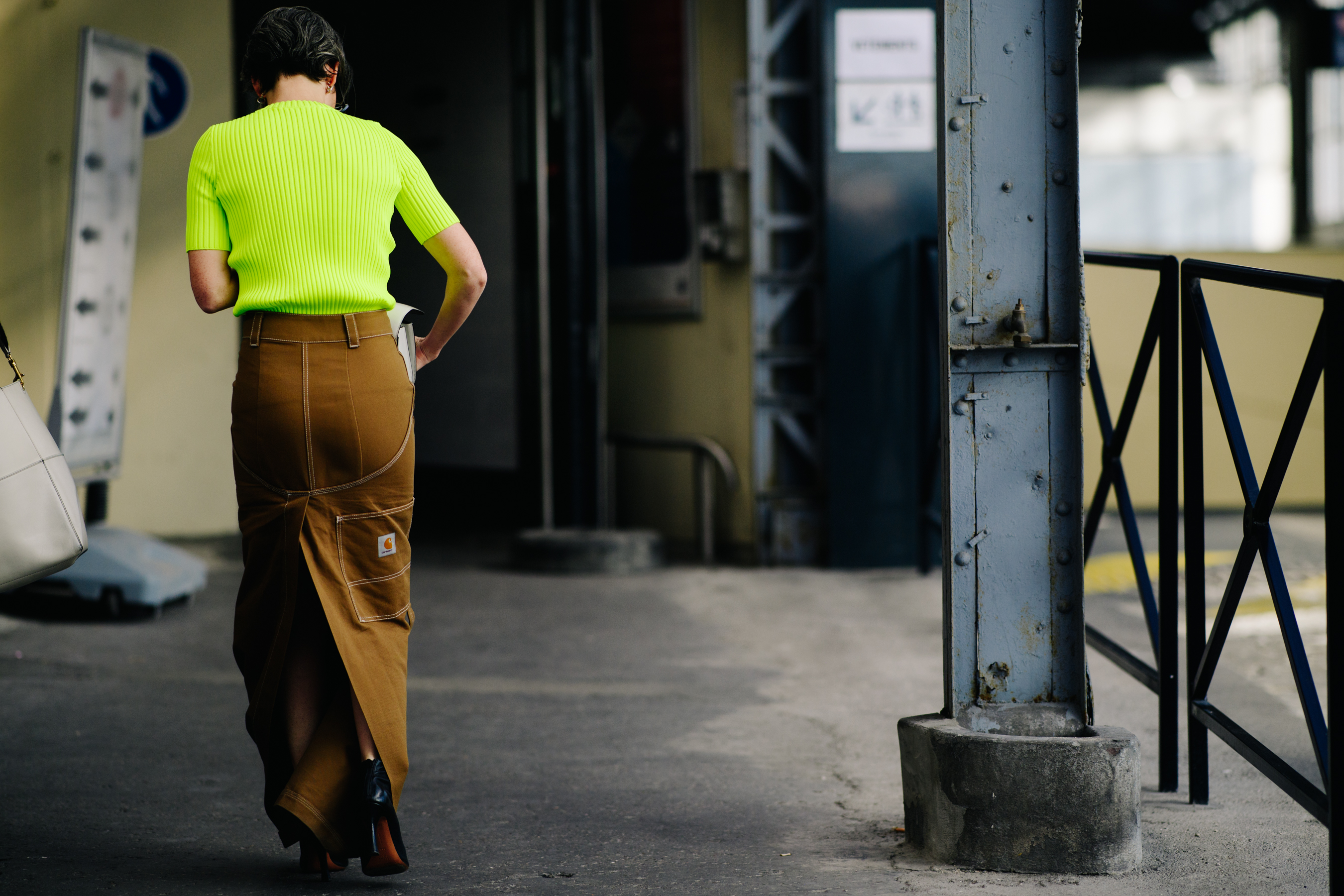 Woman wearing a Carhartt skirt