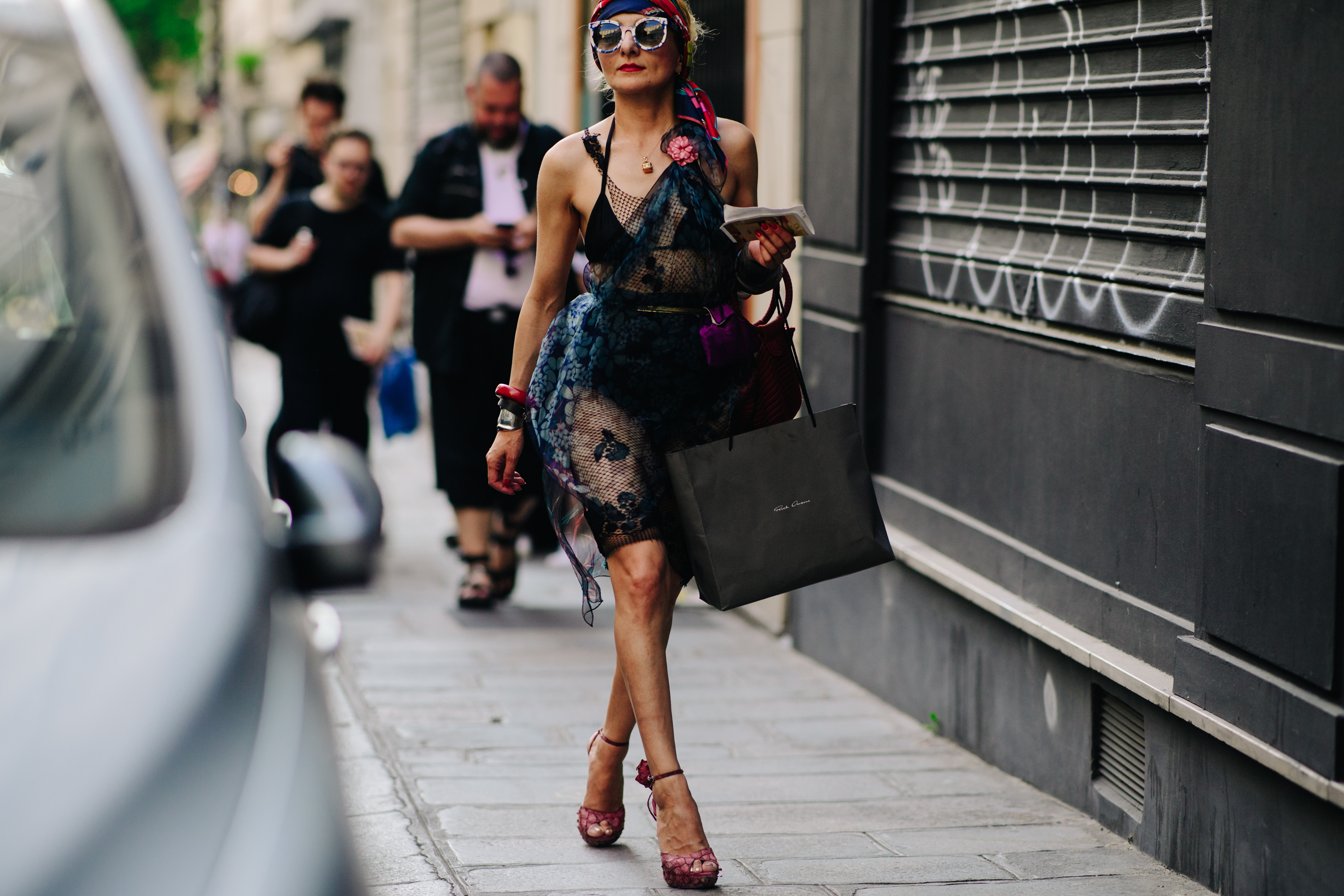Stylist wearing a transparent dress