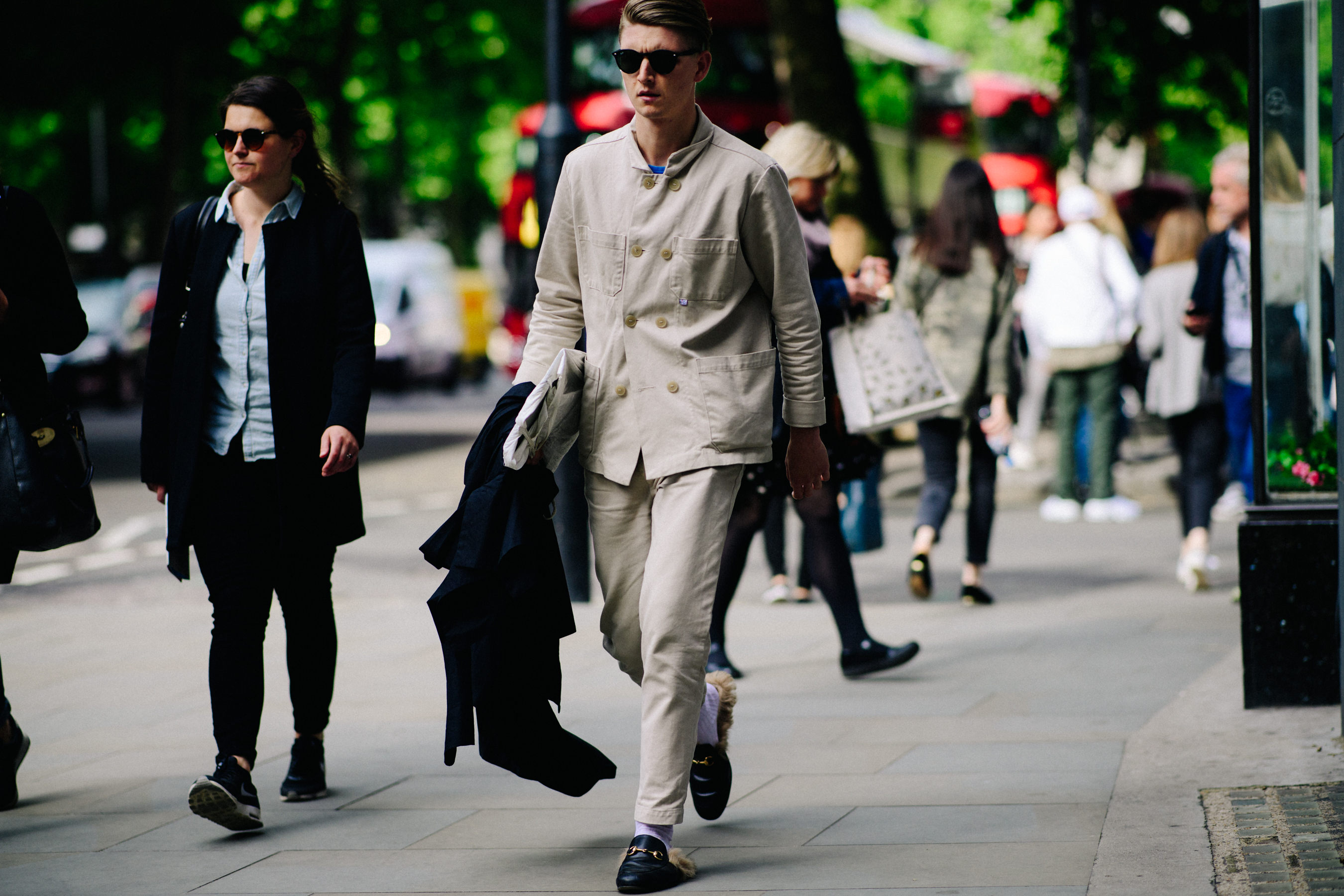 Man wearing light linen suit