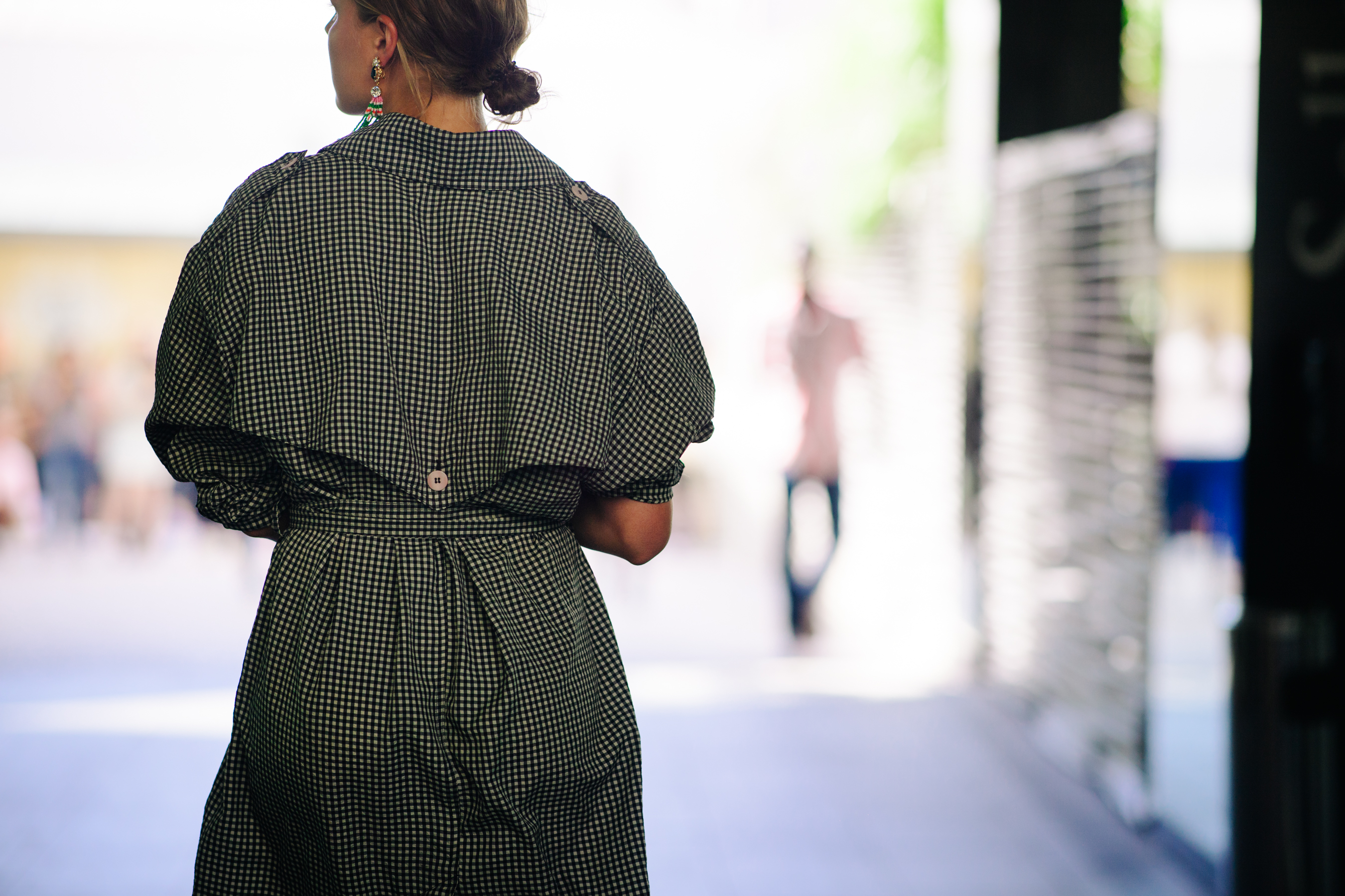 Woman wearing a checkered dress