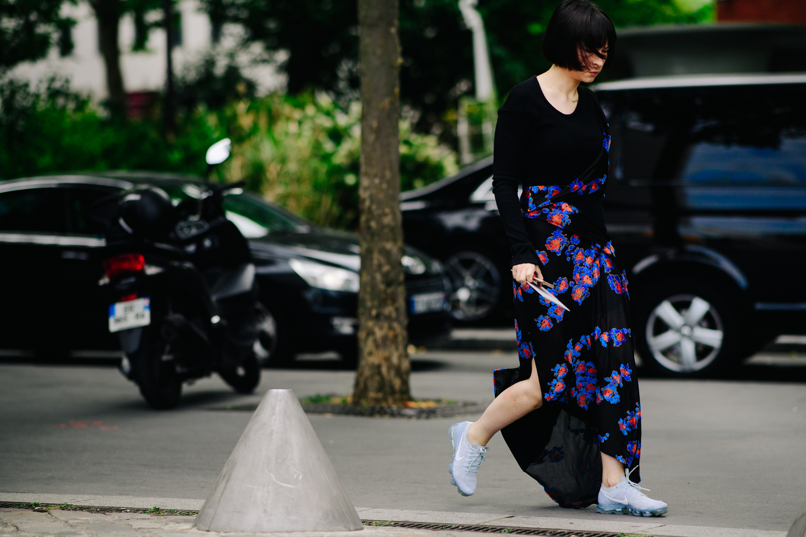 Woman wearing a flower print dress