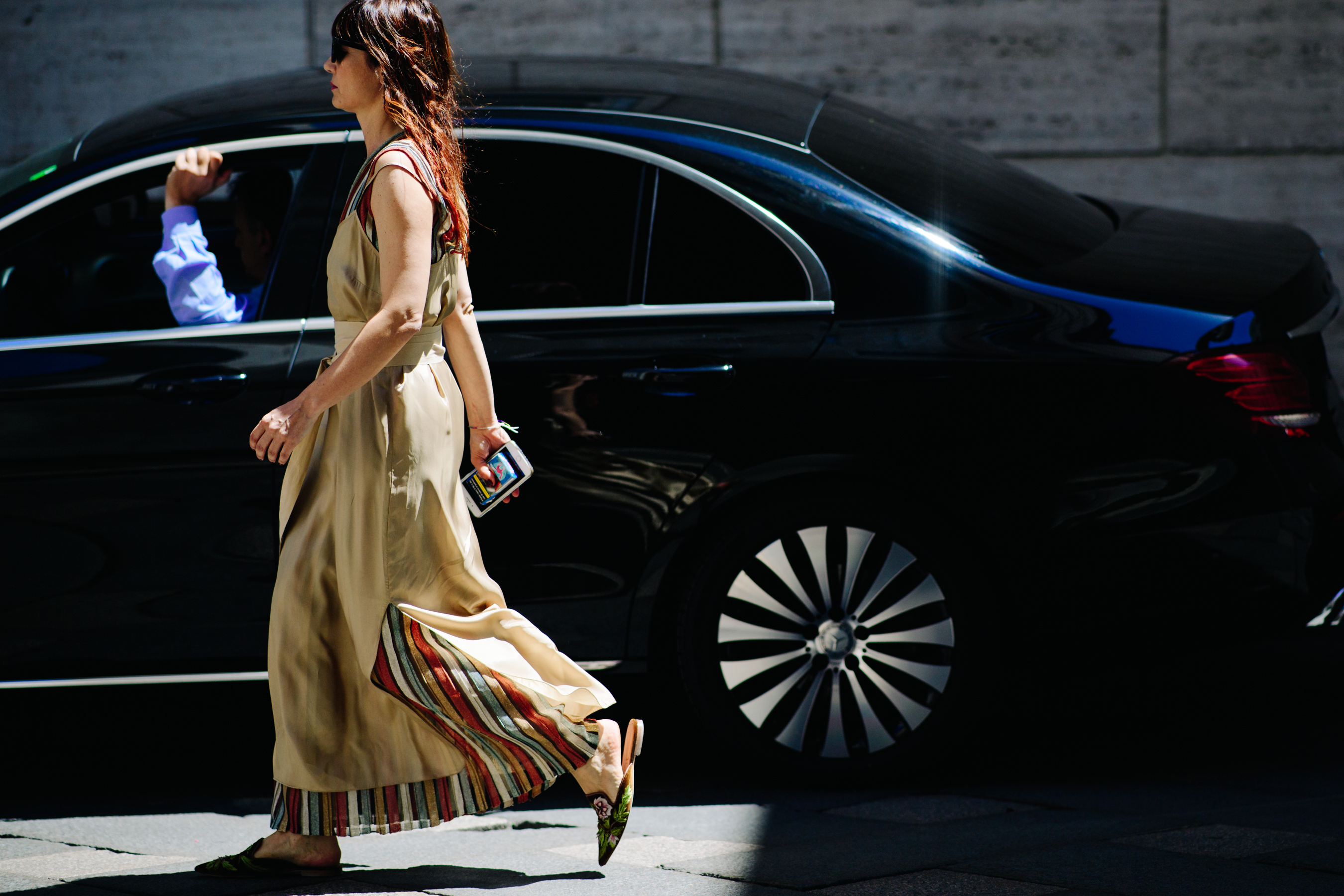 Stylist wearing a long dress