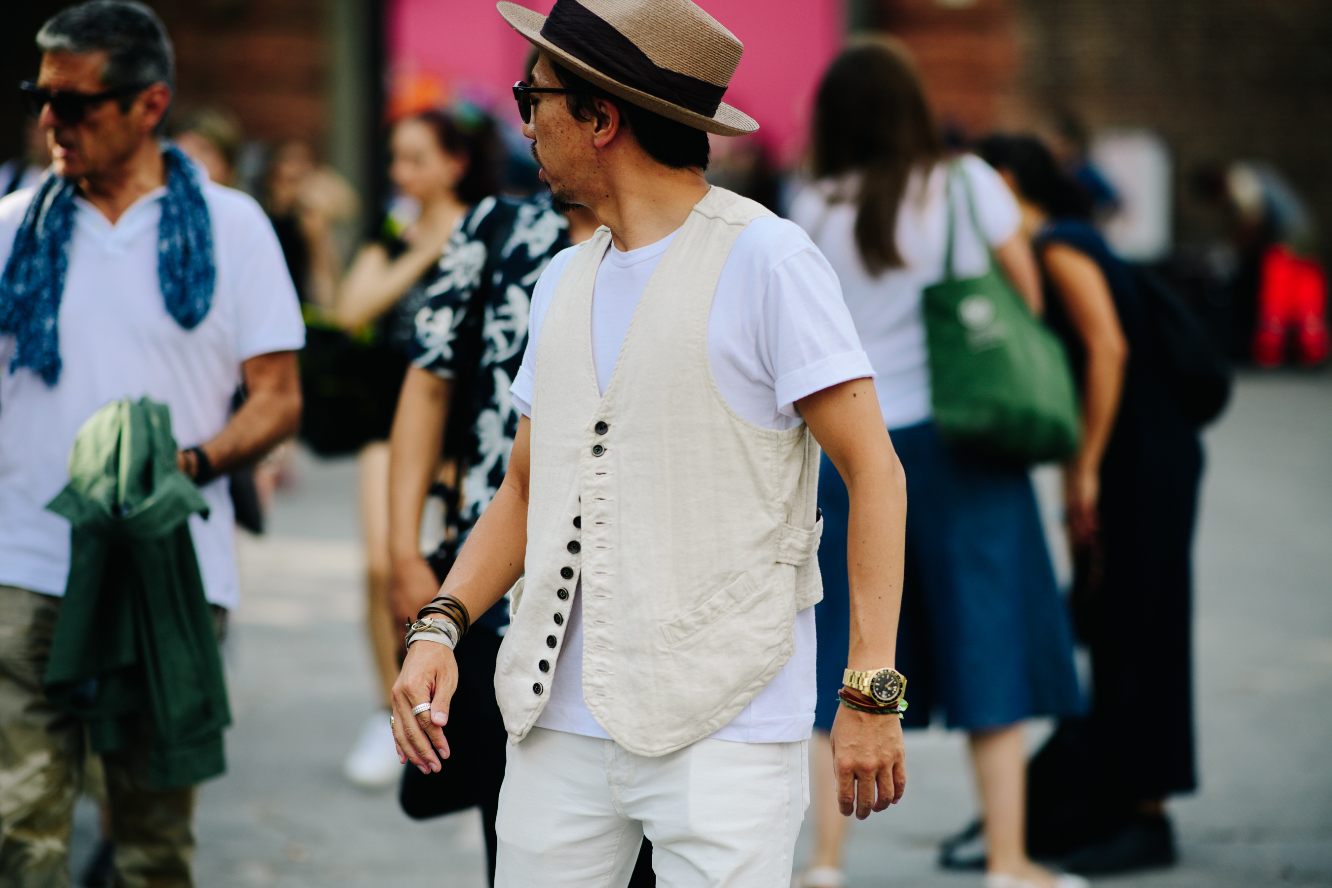 Man wearing a denim gilet