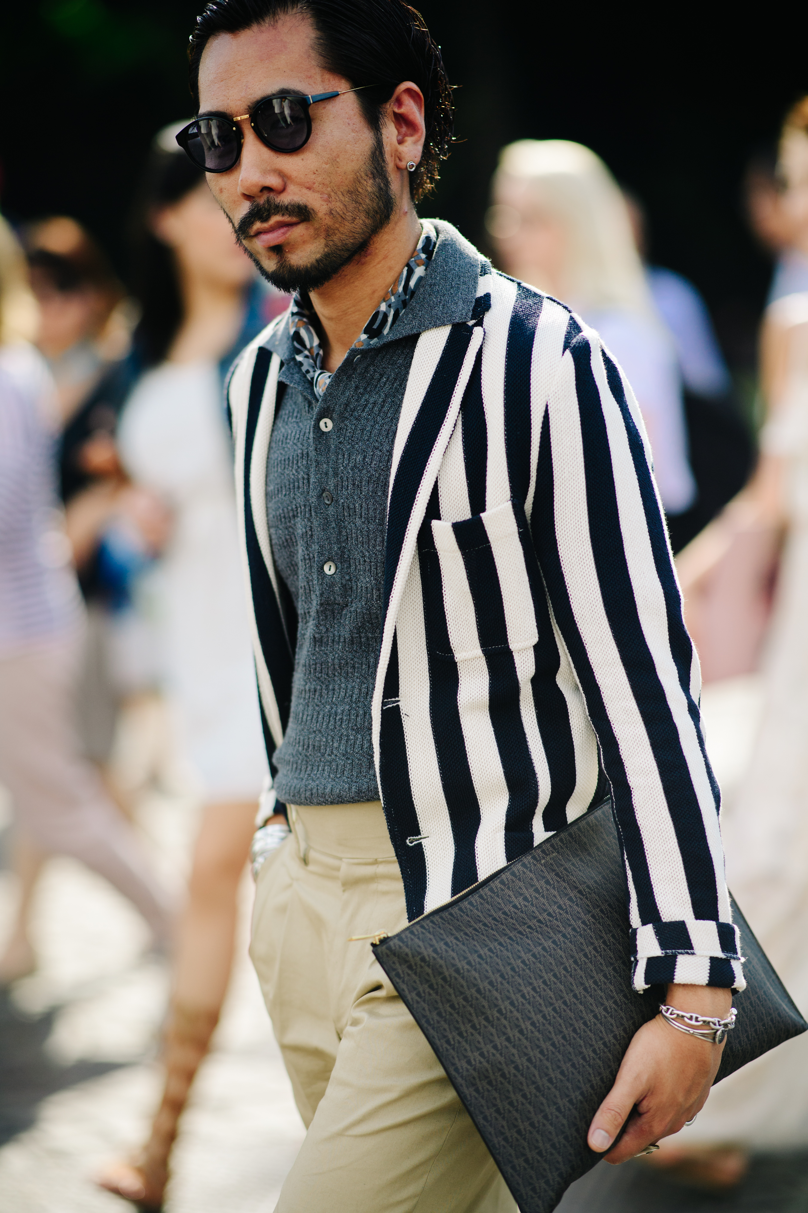 Man wearing a striped jacket