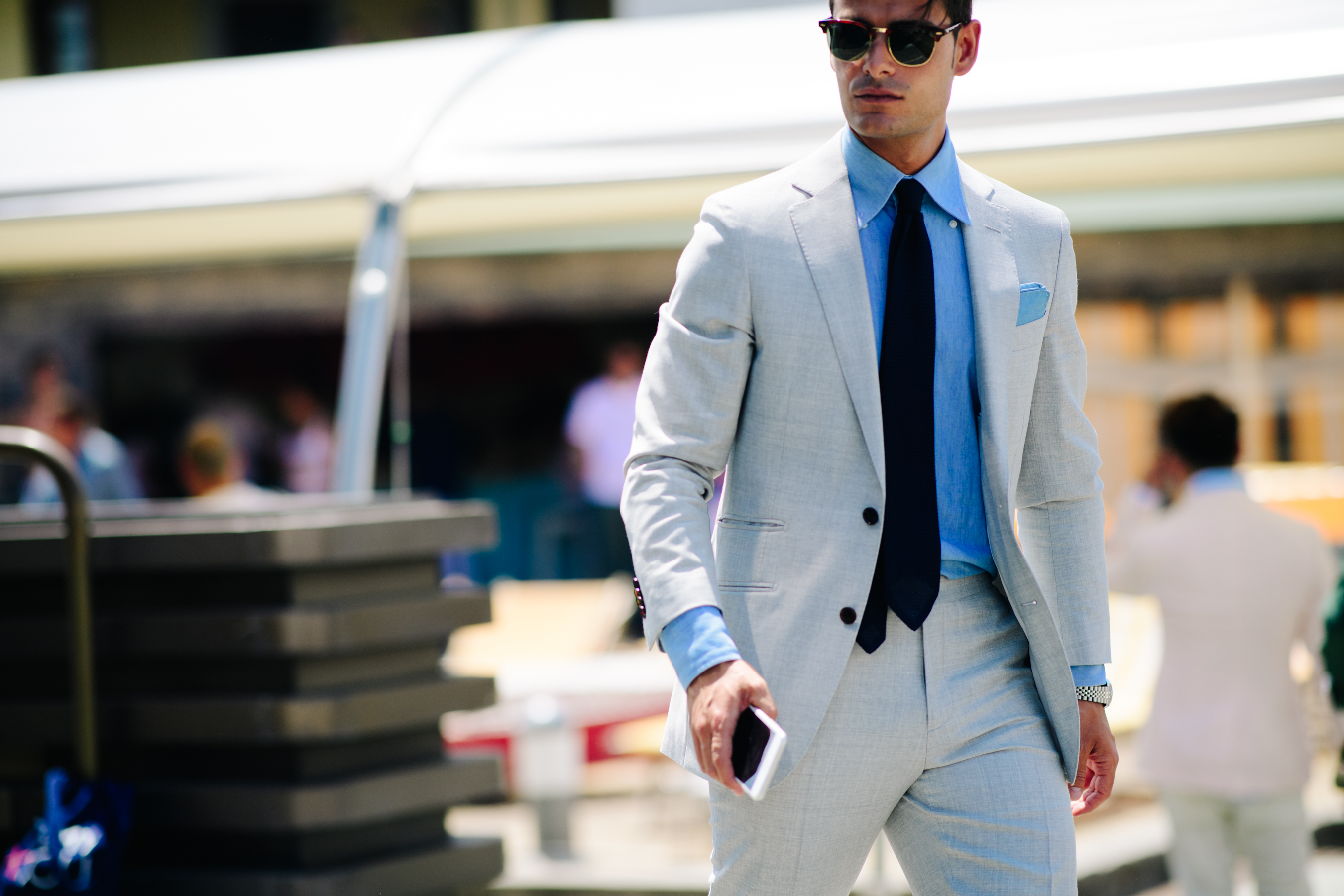 Man wearing a light grey suit