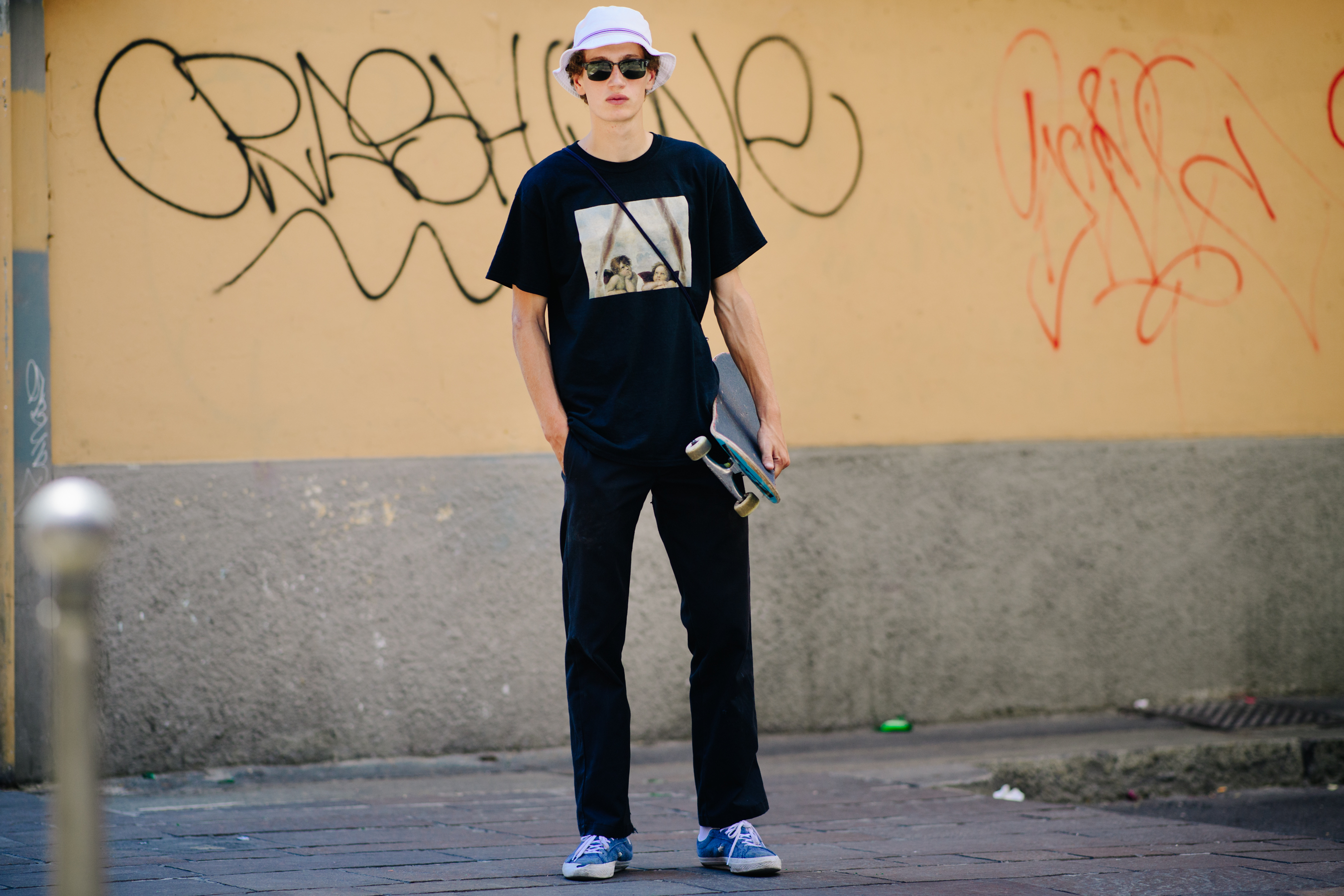 Model wearing a print t-shirt