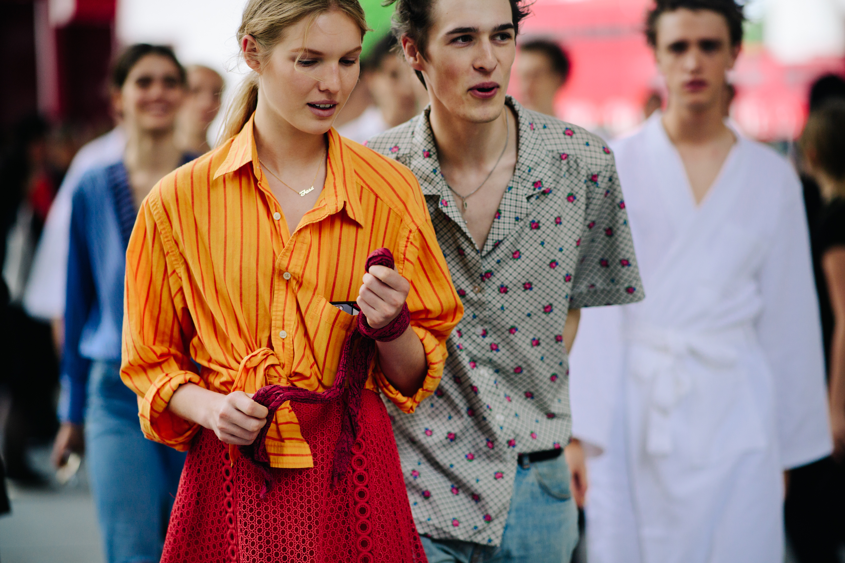 Models wearing printed shirts
