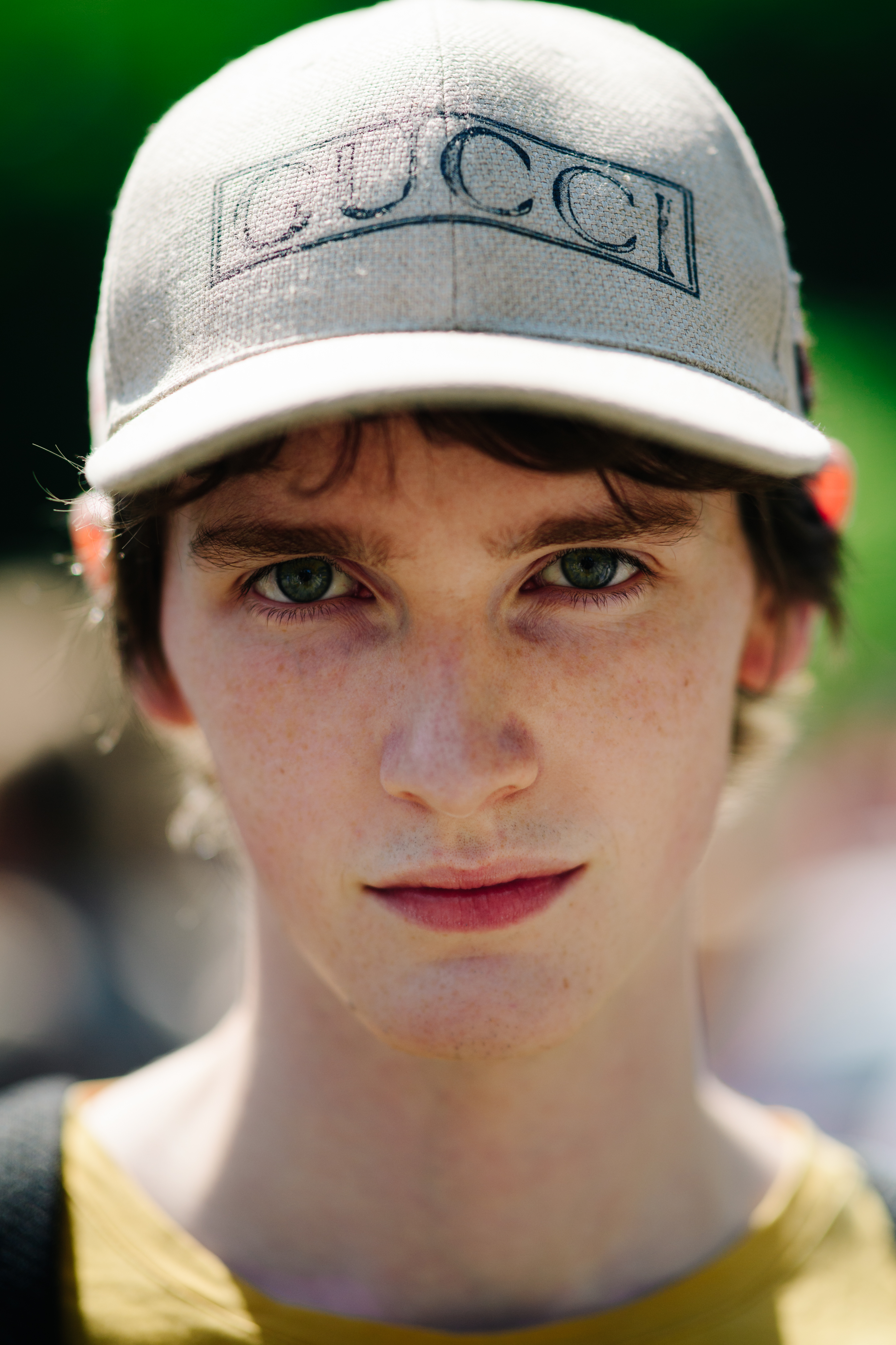 Model wearing a Gucci cap