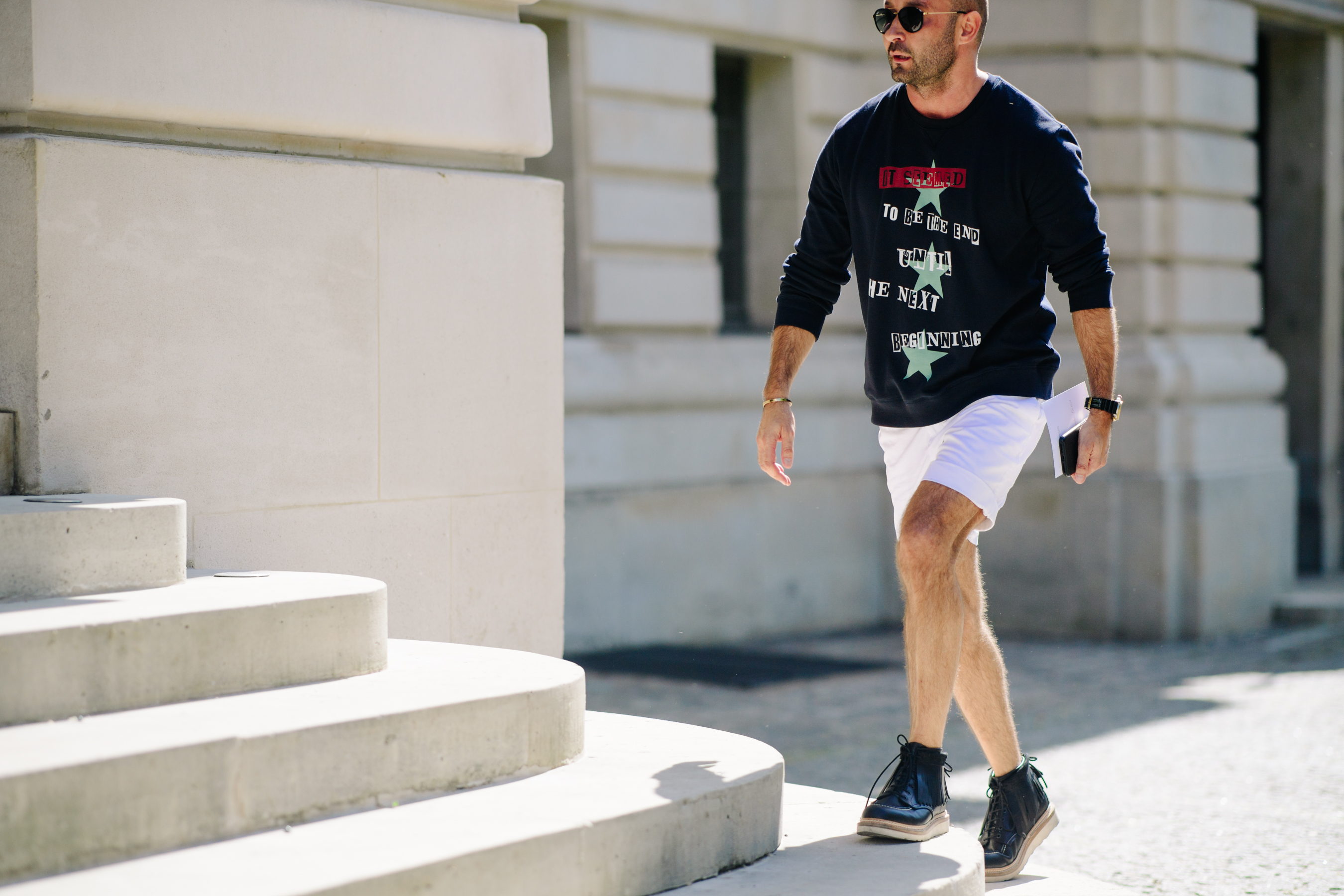 Man wearing white cotton shorts