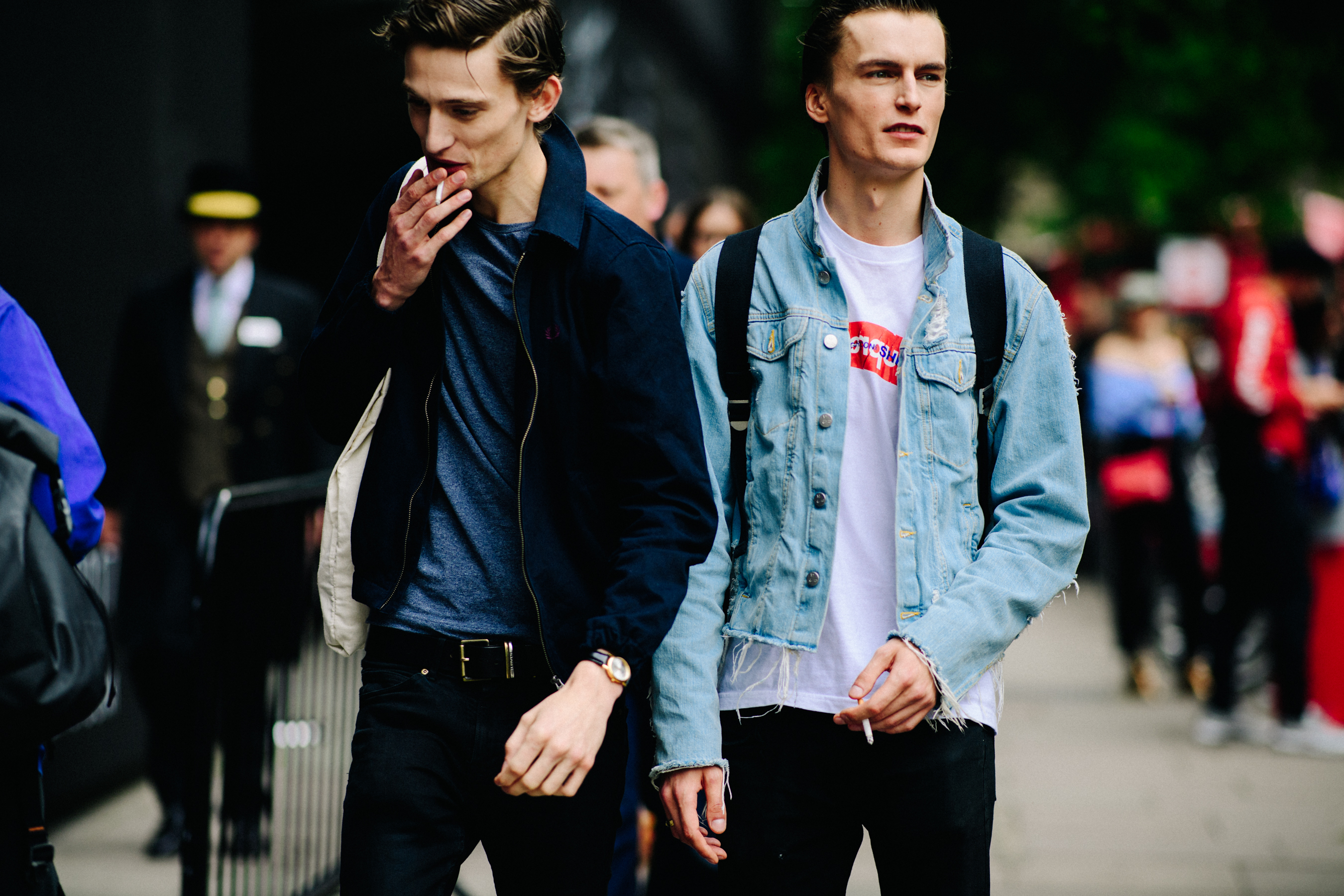 Two British male models smoking