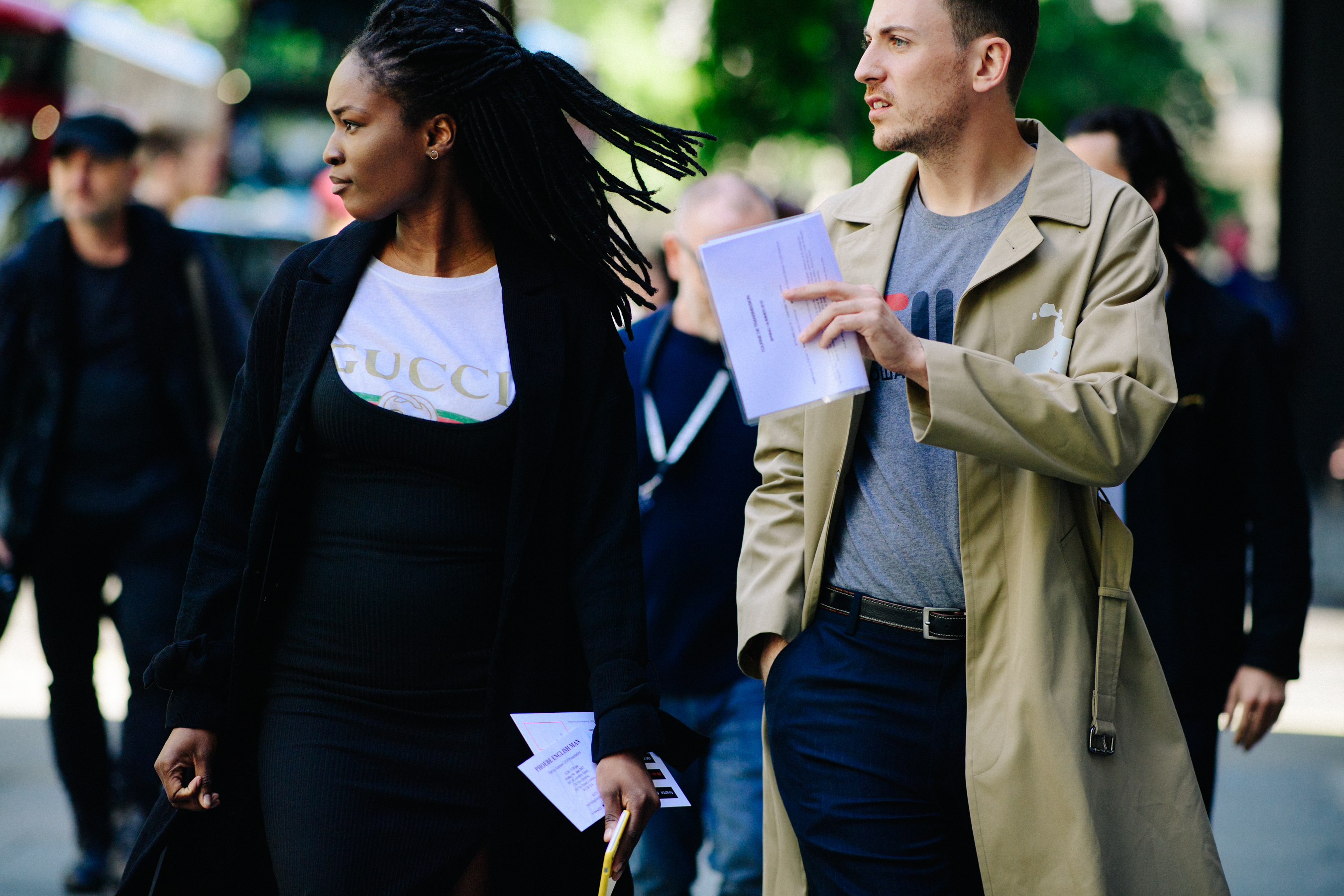 Woman wearing Gucci t-shirts