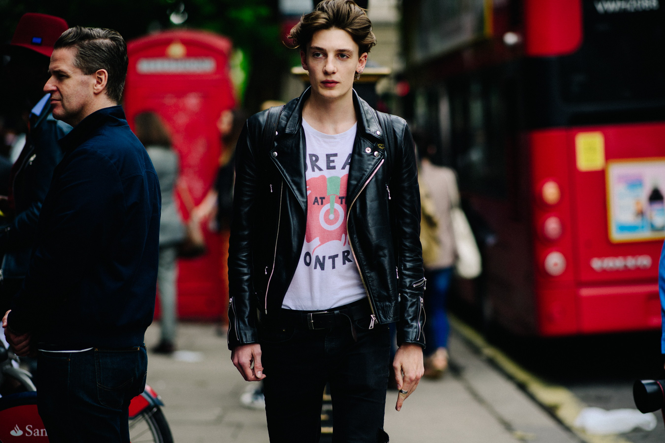 Male model wearing leather jacket