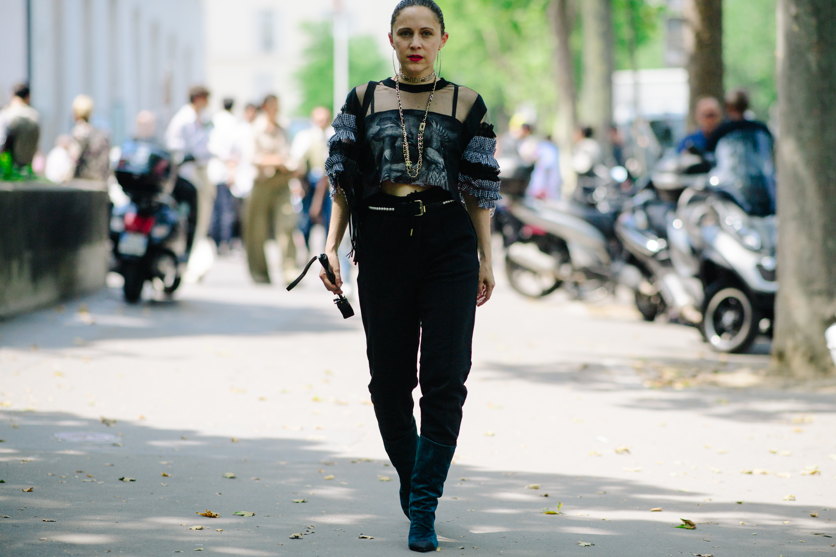 Woman wearing a black top