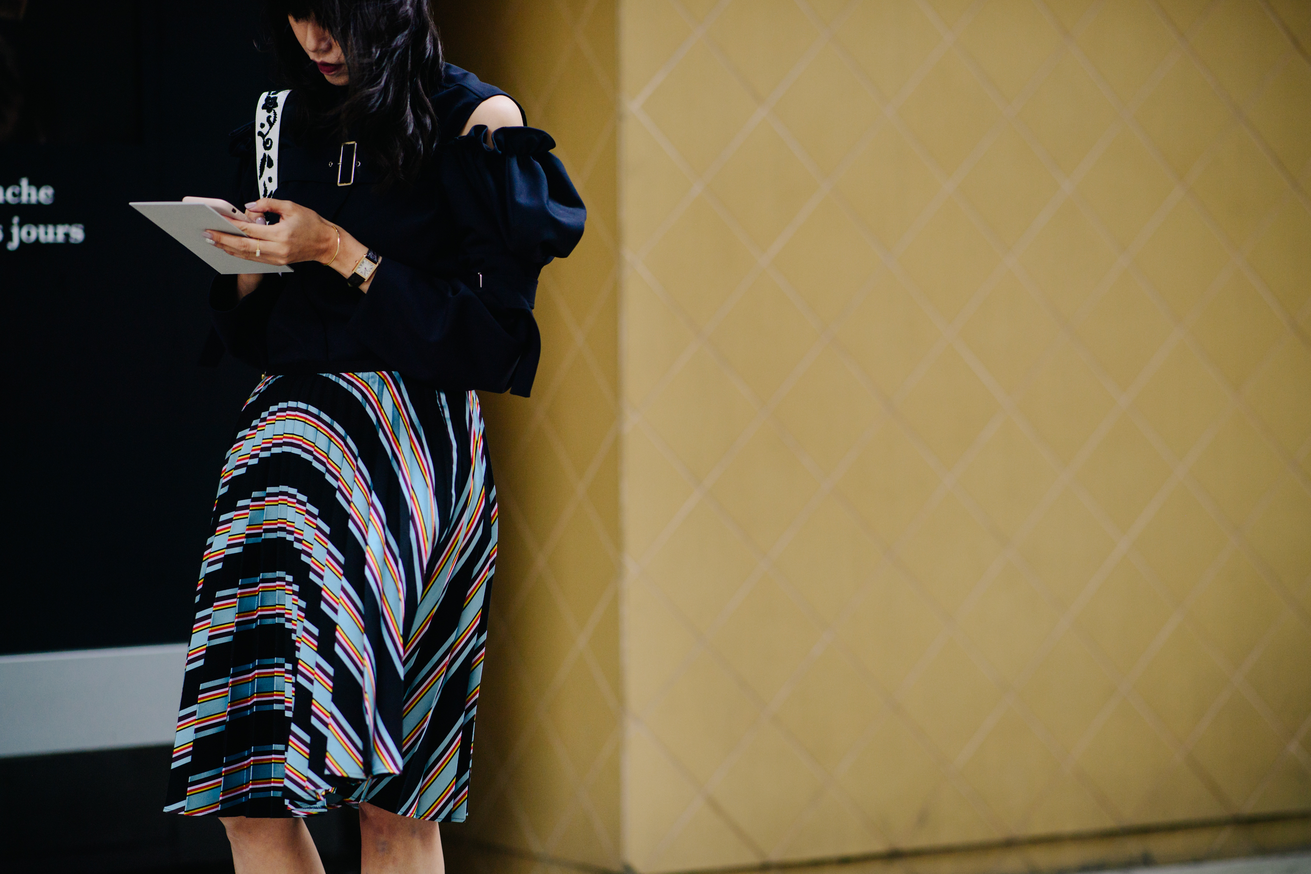 Woman wearing a colorful skirt