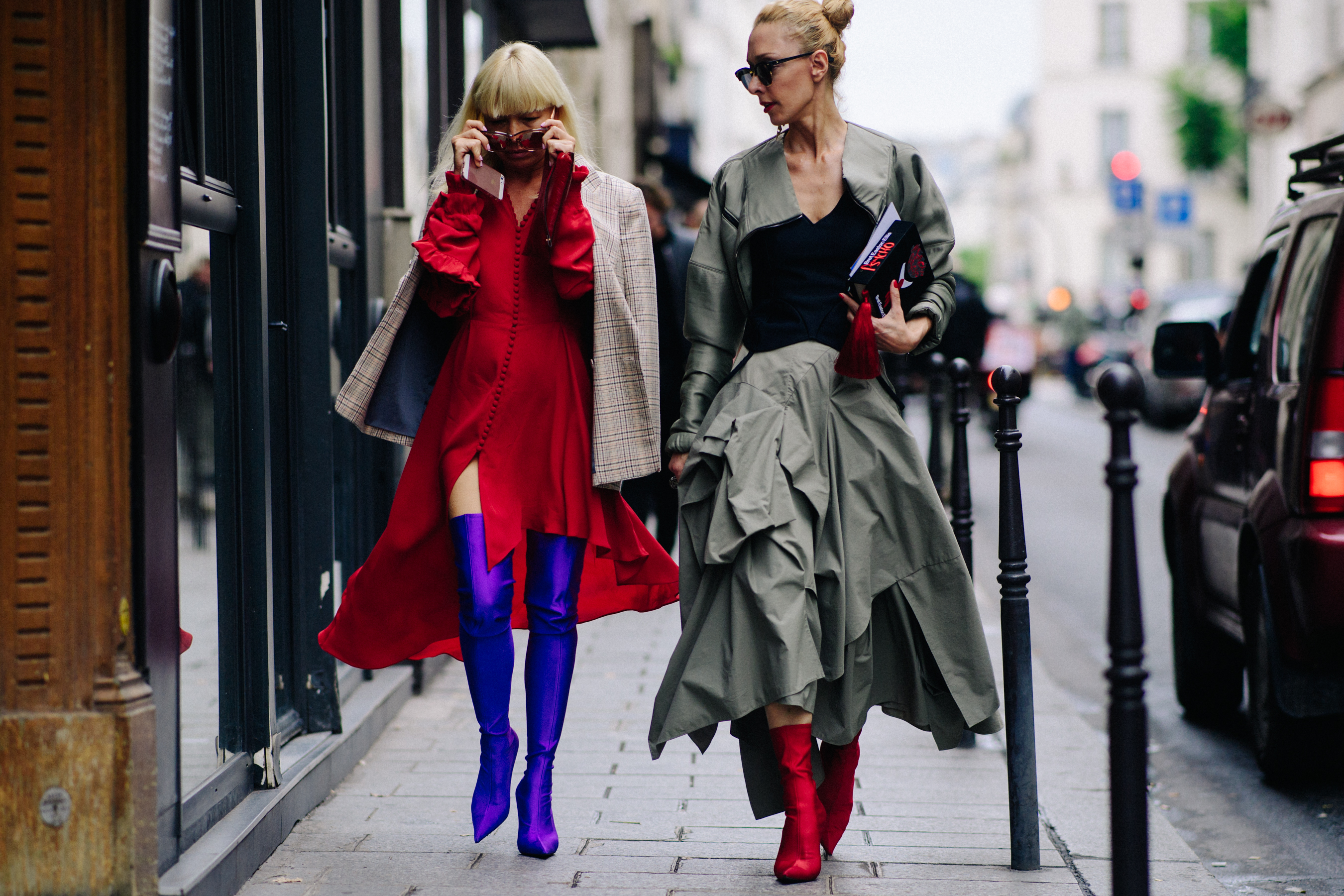 Two women wearing Balenciaga boot tights