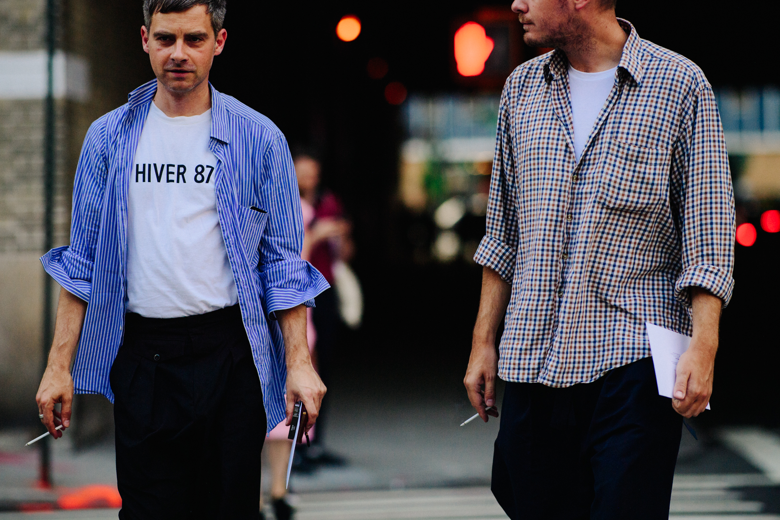 Two men wearing cotton shirts