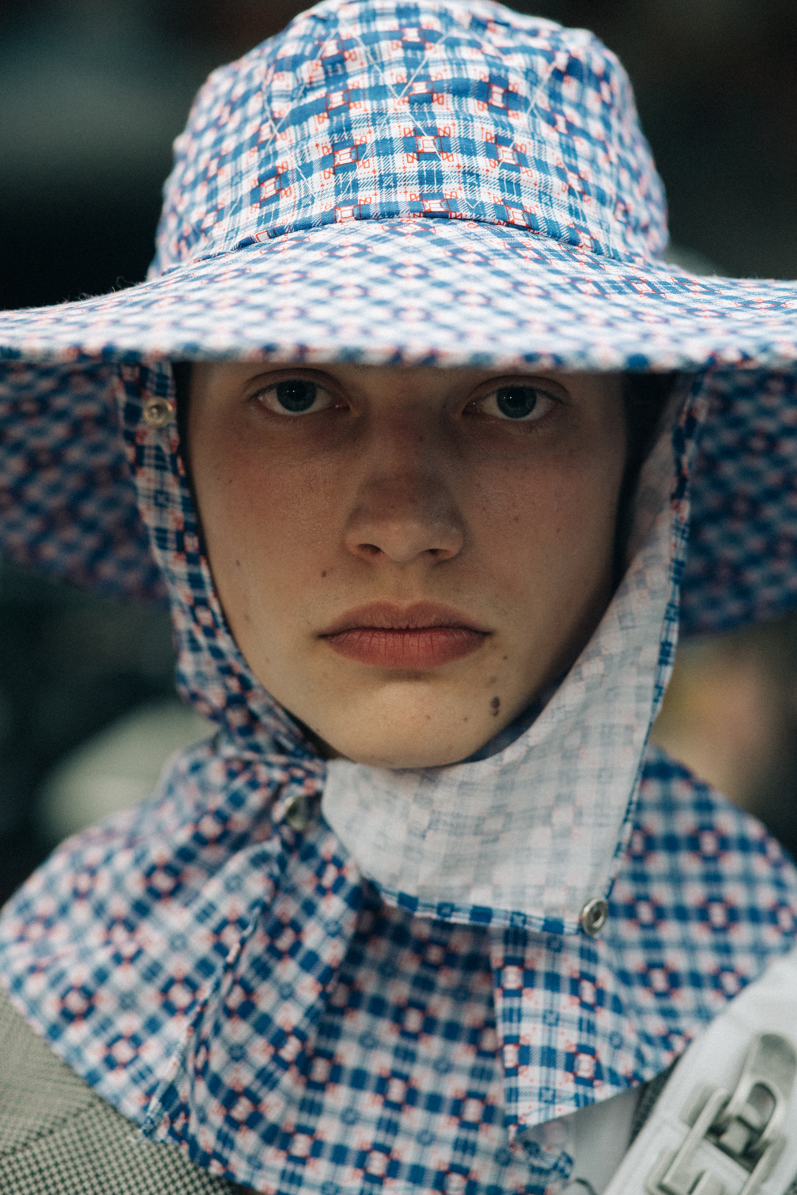 Male model wearing rain hat