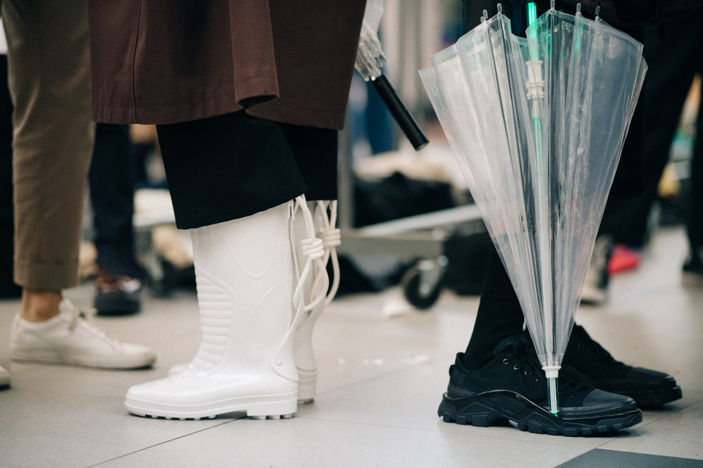 Models wearing rubber boots