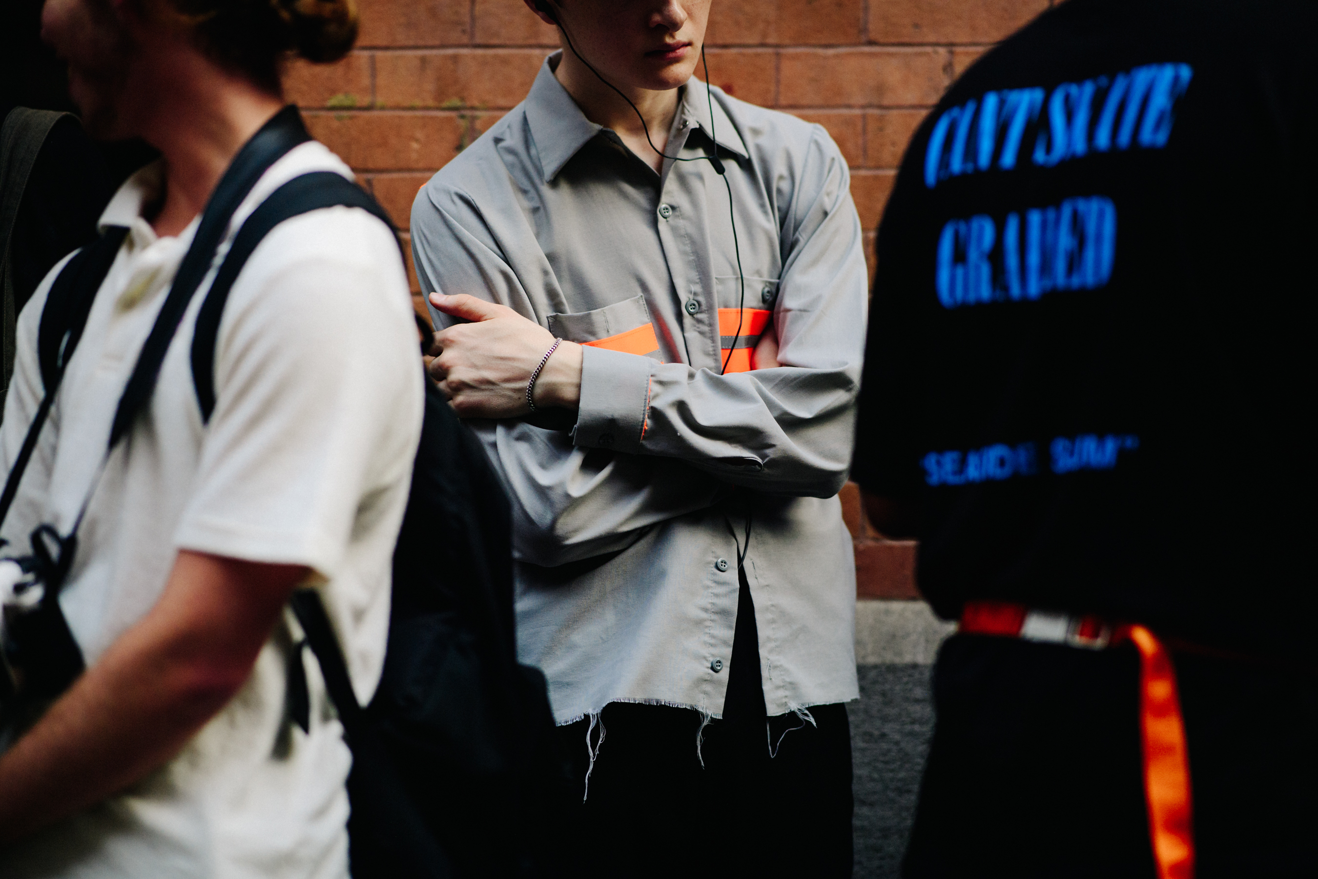 Man wearing shirt with reflective elements