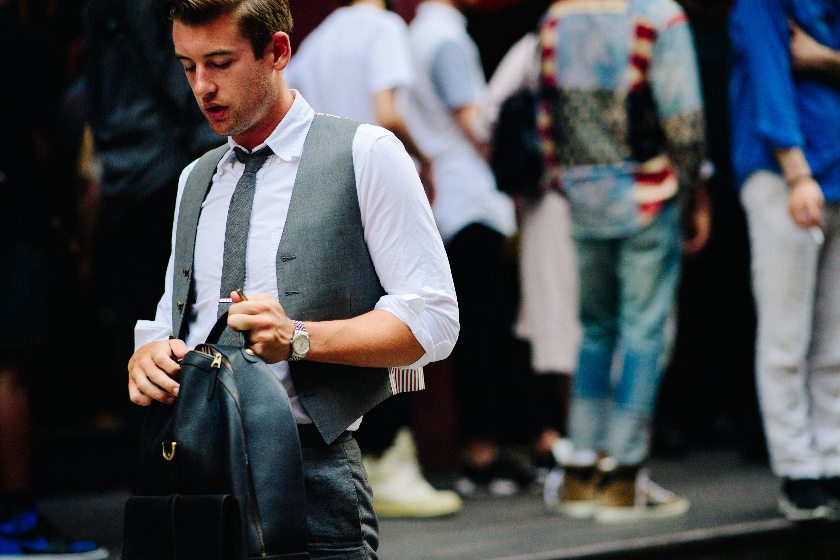 Man wearing Thom Browne suit