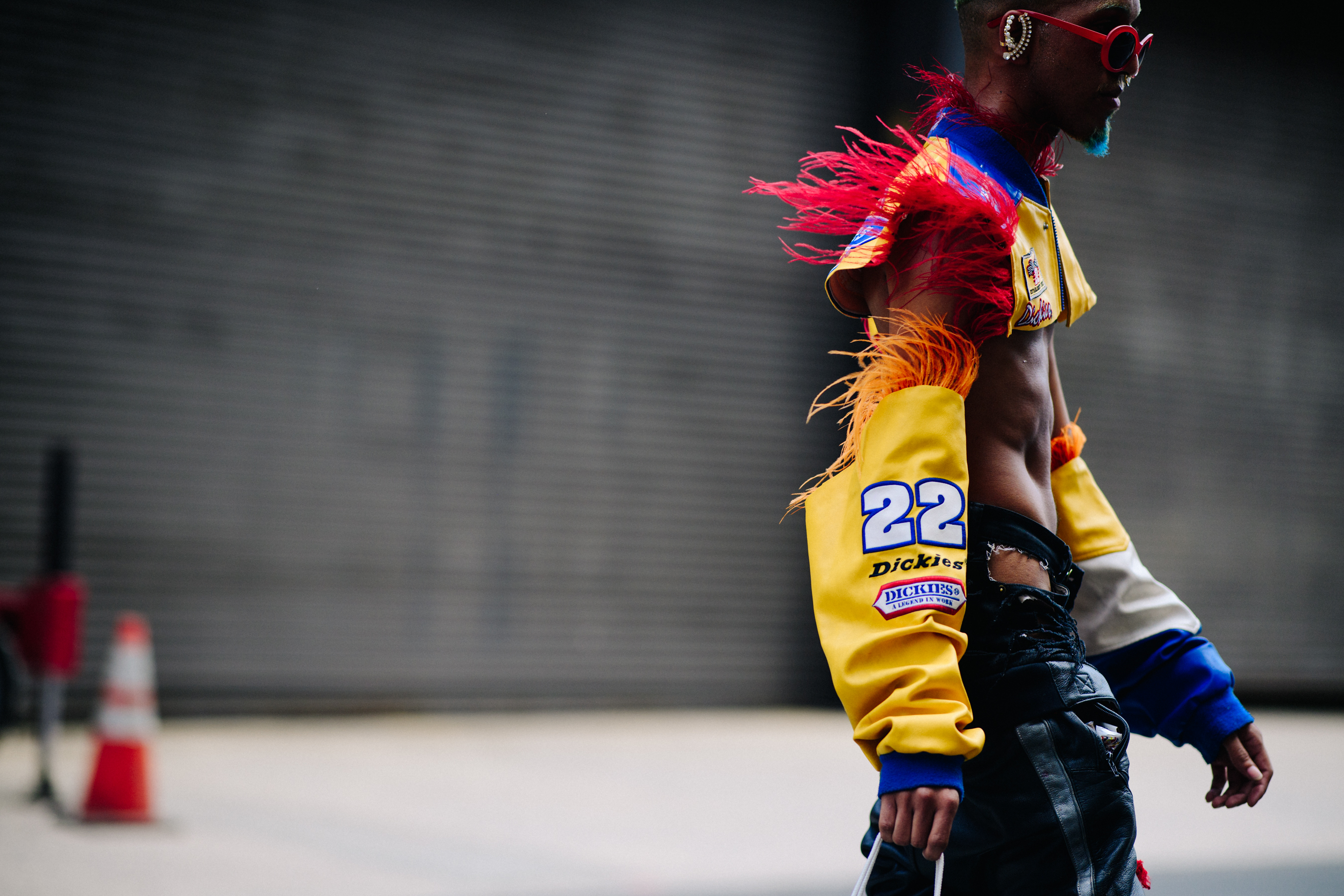 Man wearing crazy colorful outfit