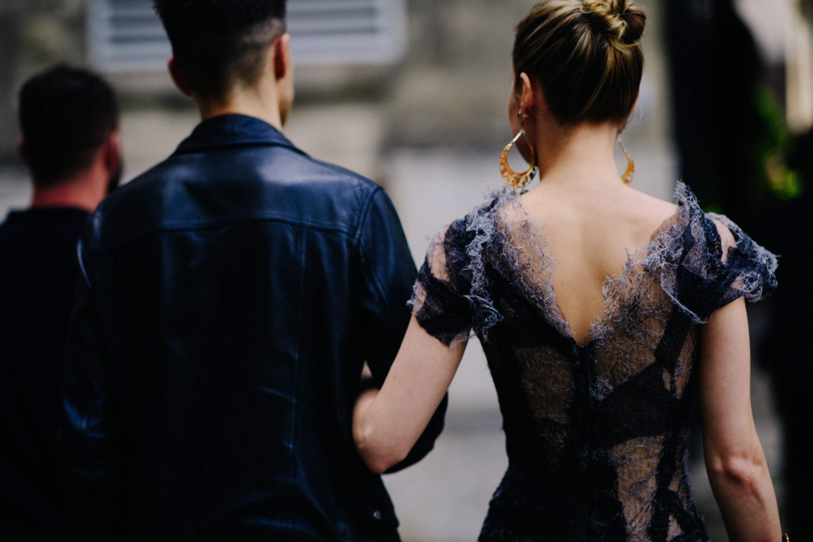 Actress wearing open back dress