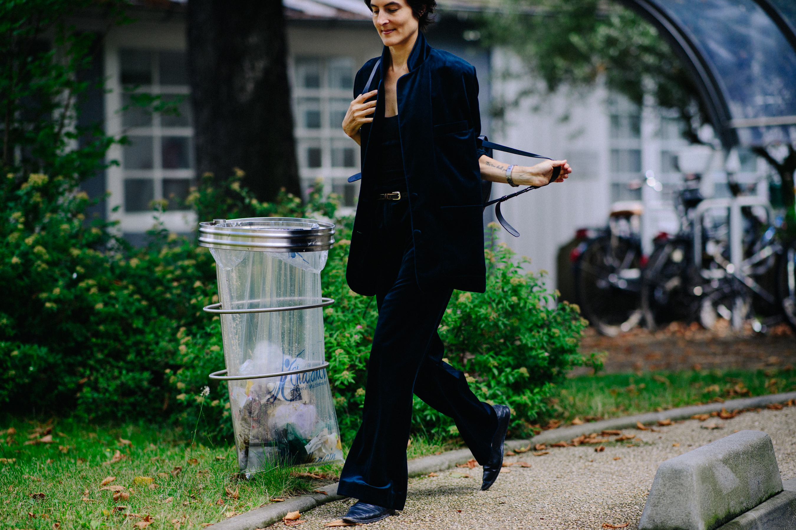 Woman wearing black flared pants