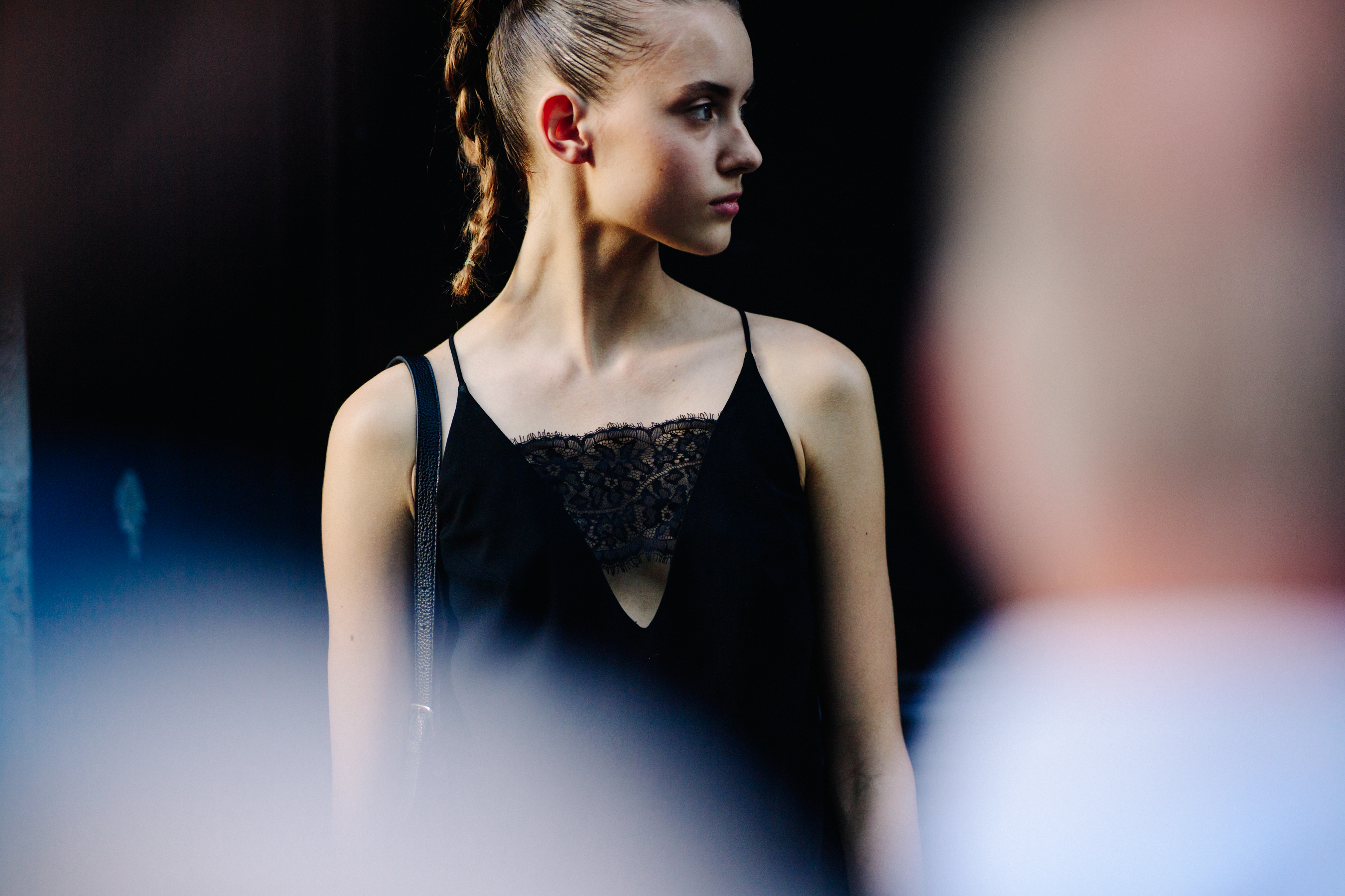 Woman wearing a black dress