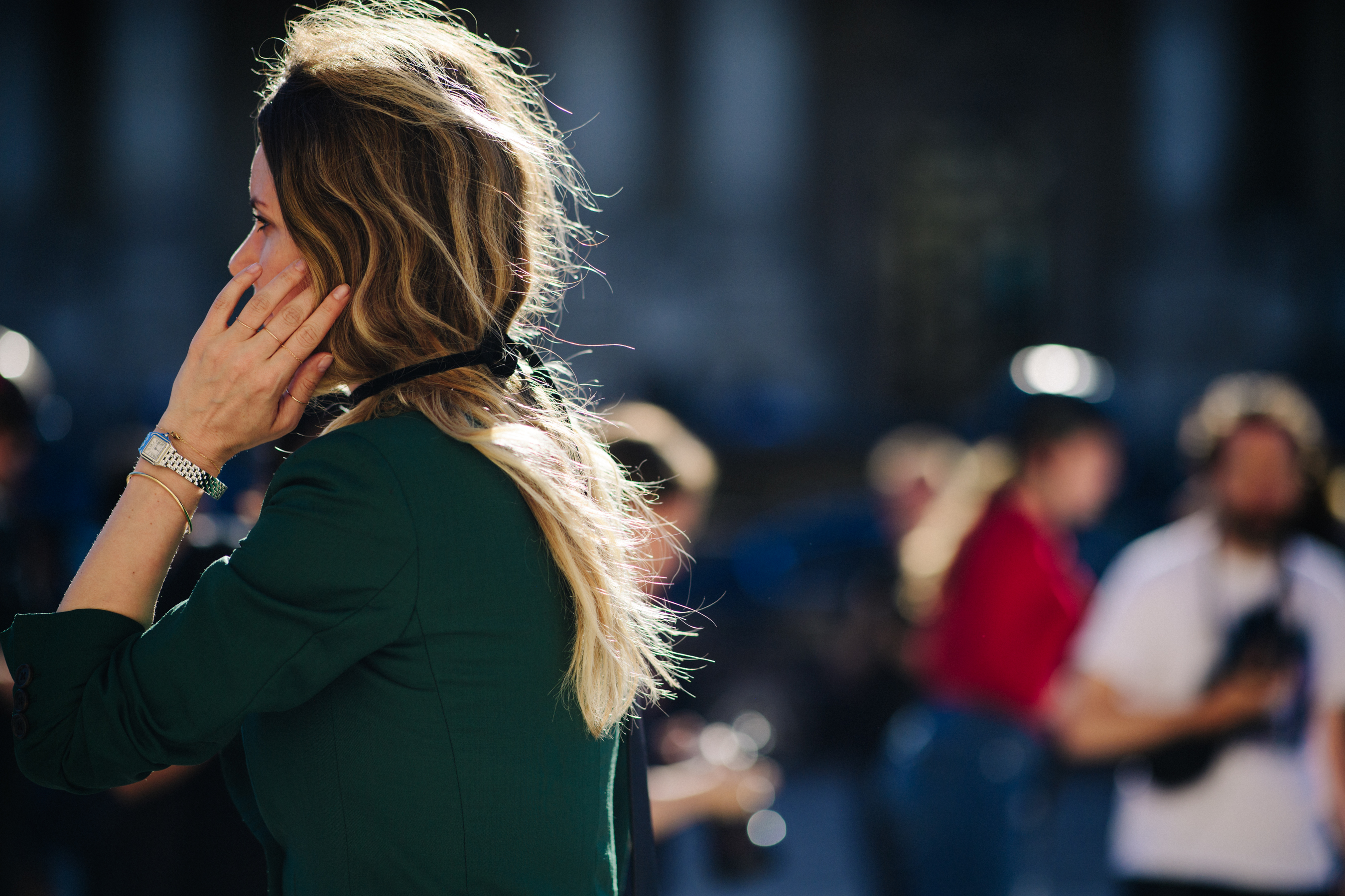 Woman wearing green dress