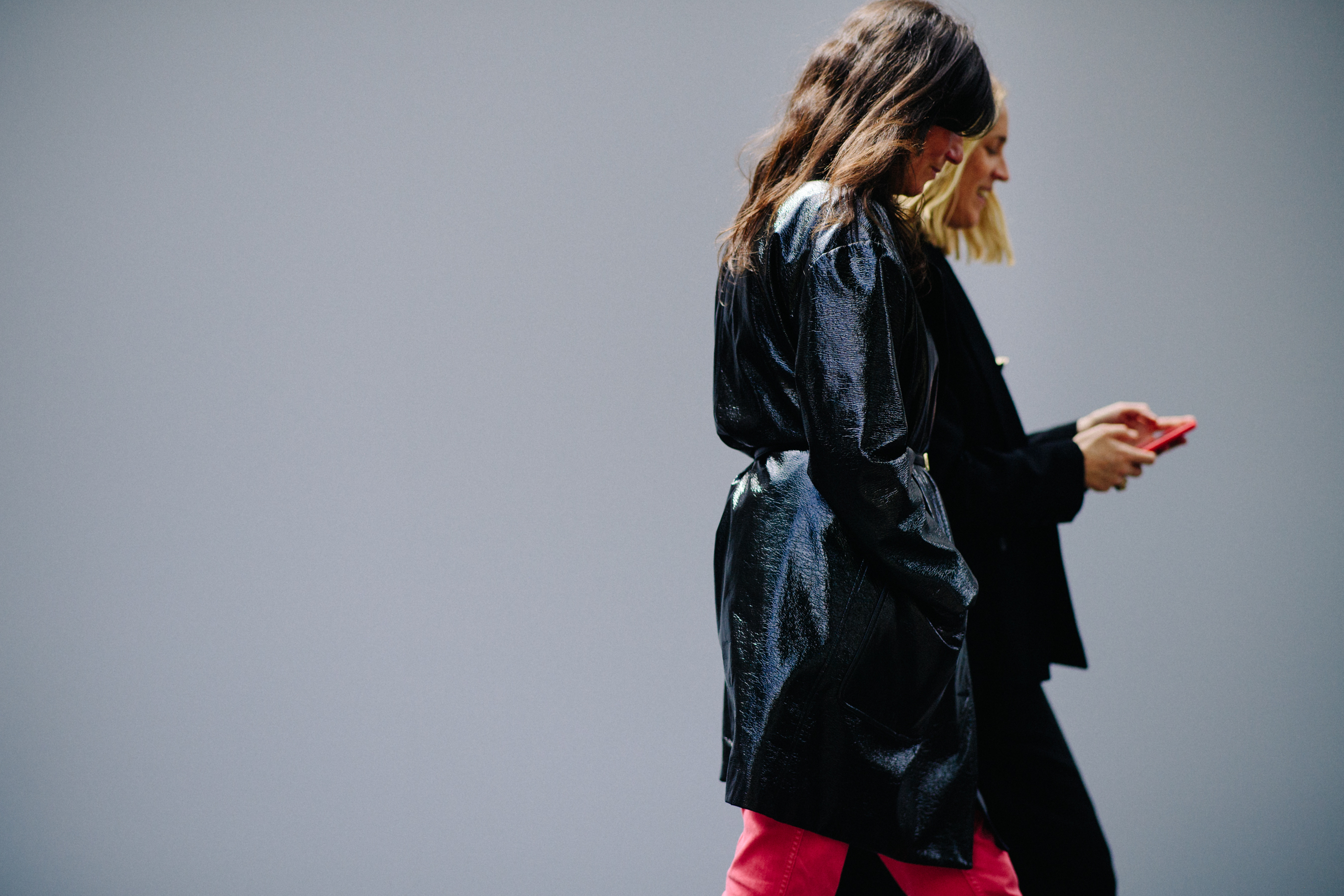 French VOGUE editor wearing leather coat