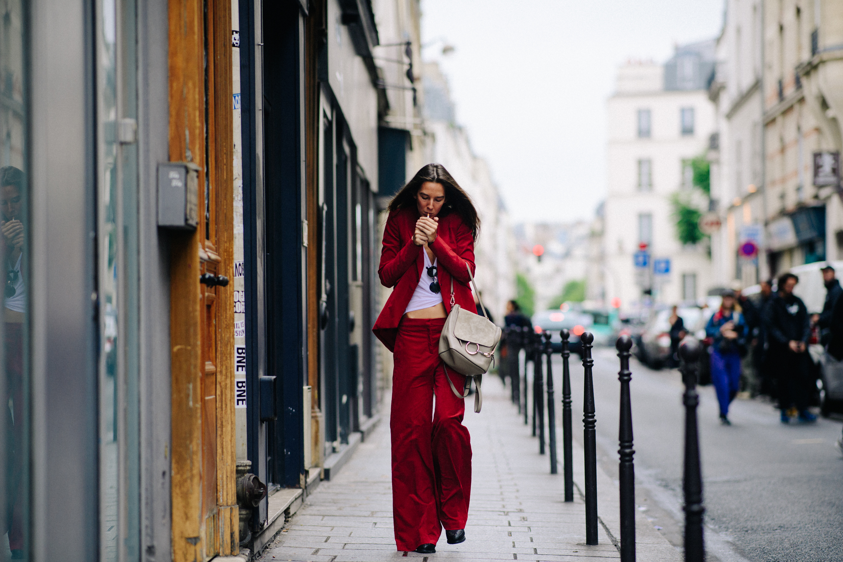 Woman wearing red coat