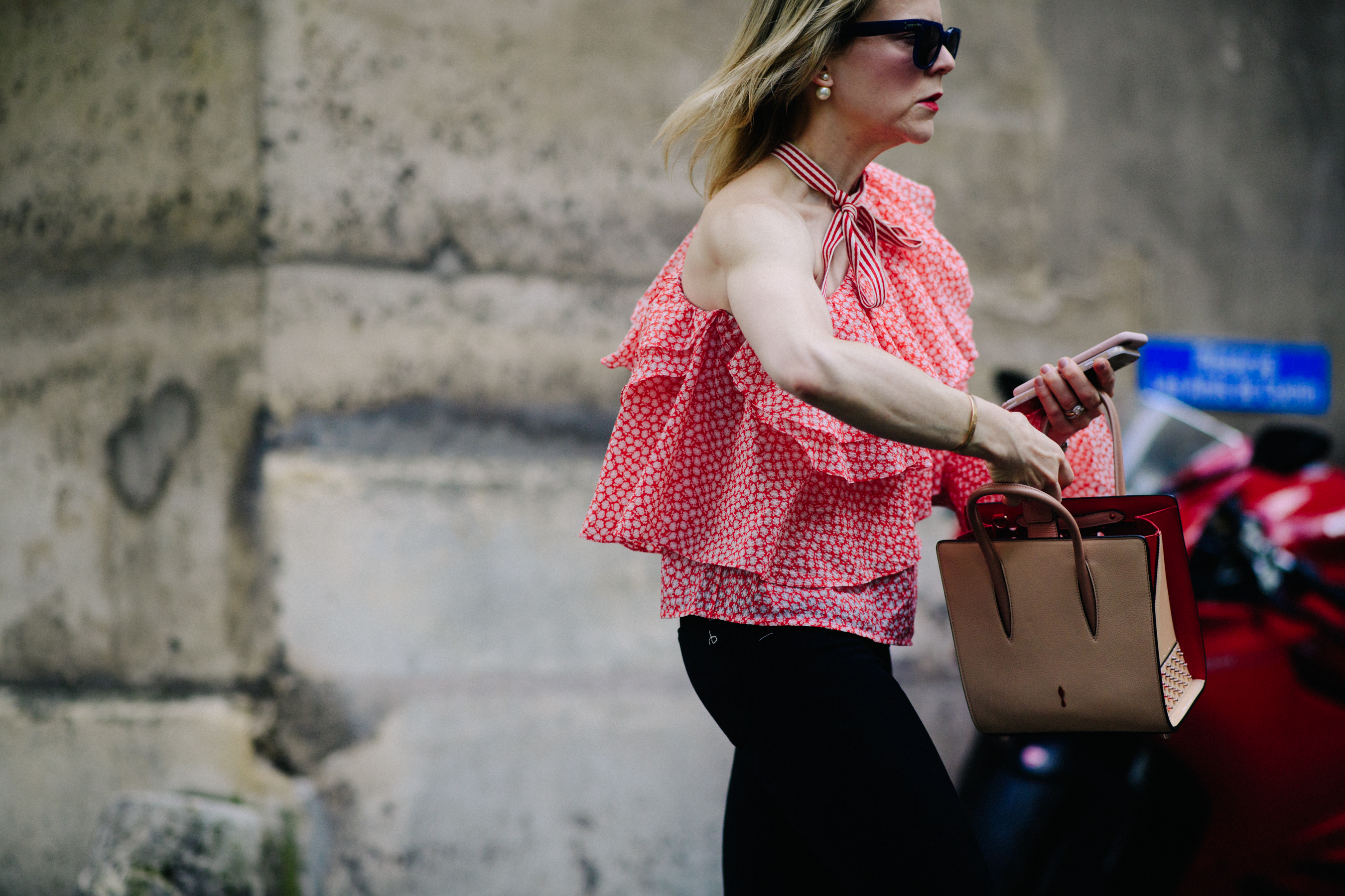 Woman wearing shoulderless top