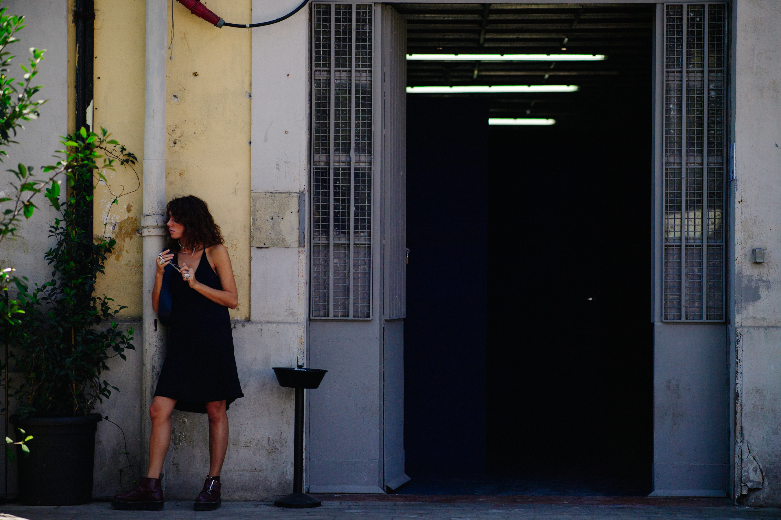 Woman wearing a black dress