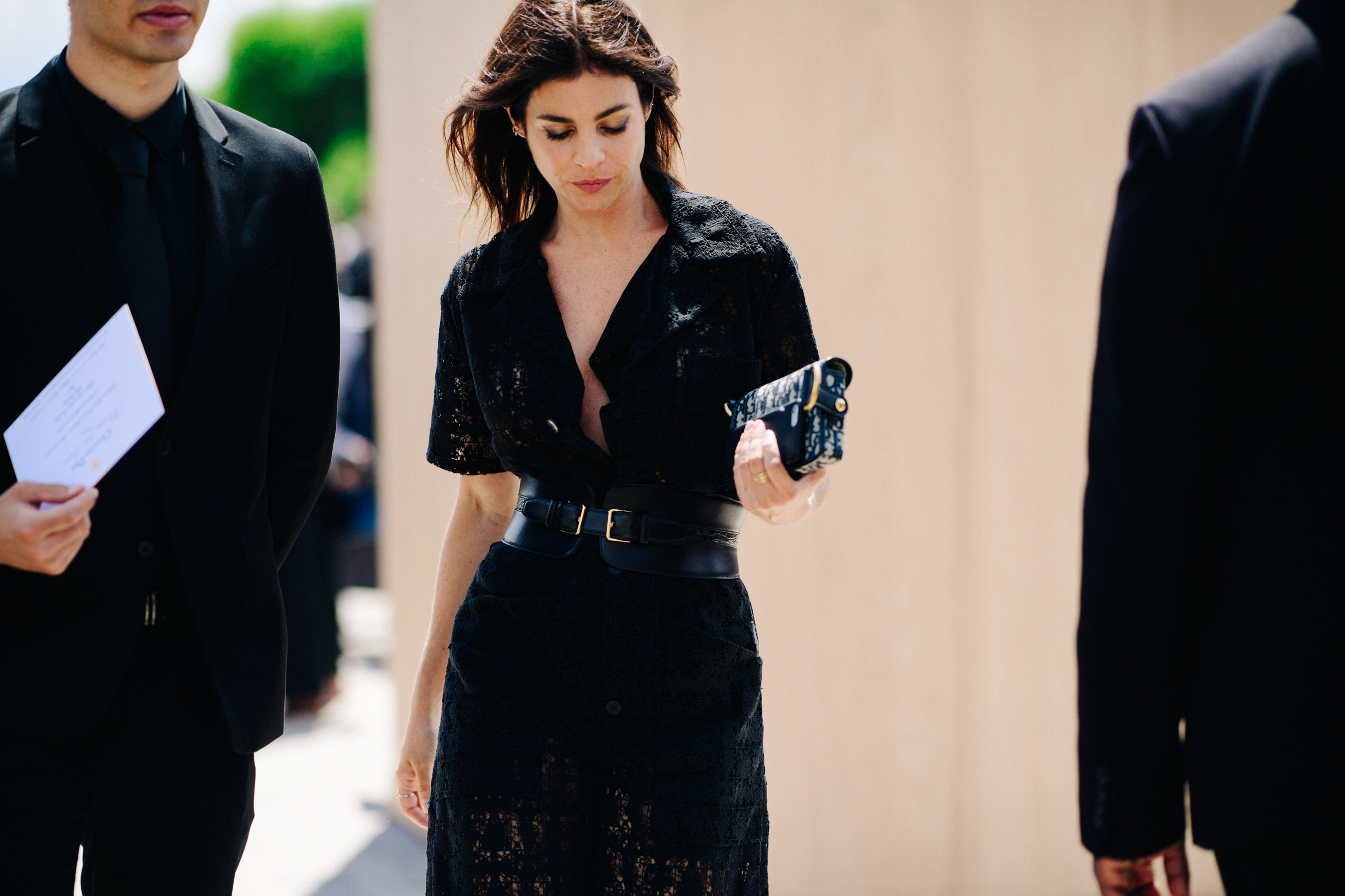 Woman wearing black dress