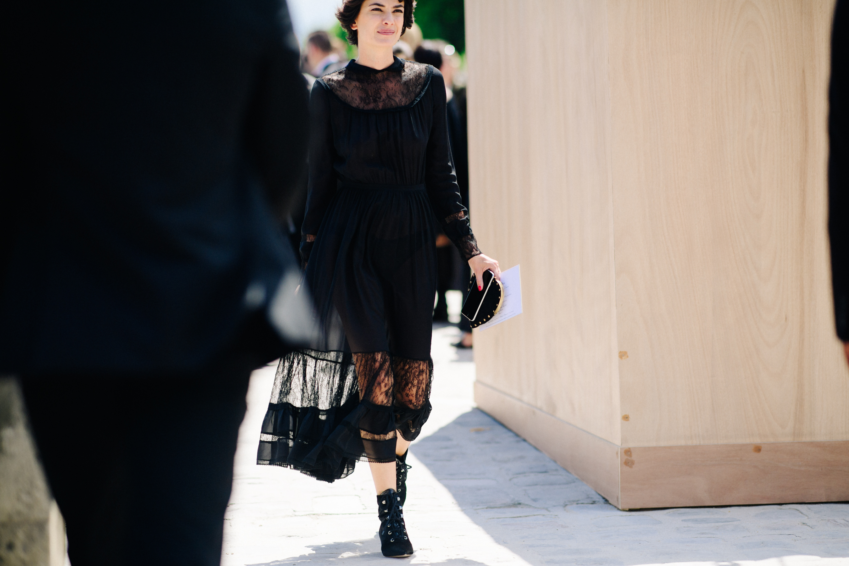 Woman wearing long black dress