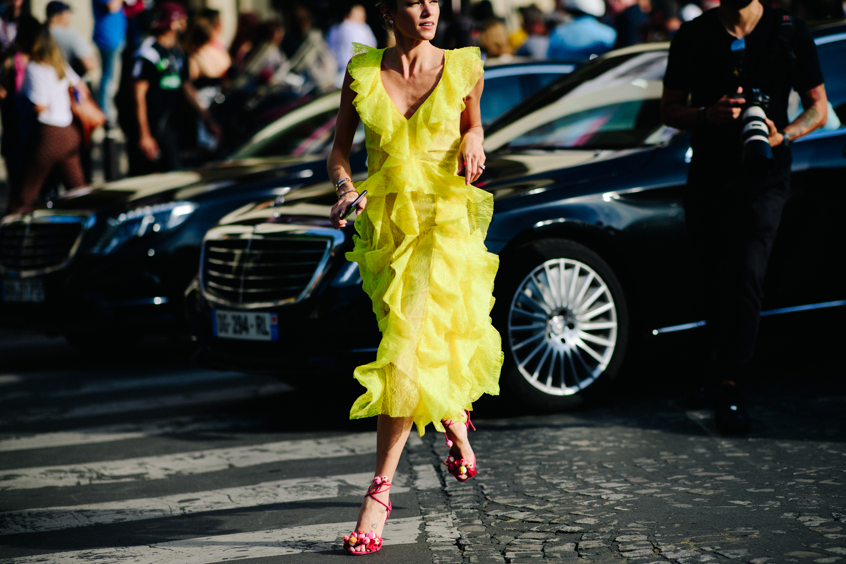 Woman wearing yellow dress