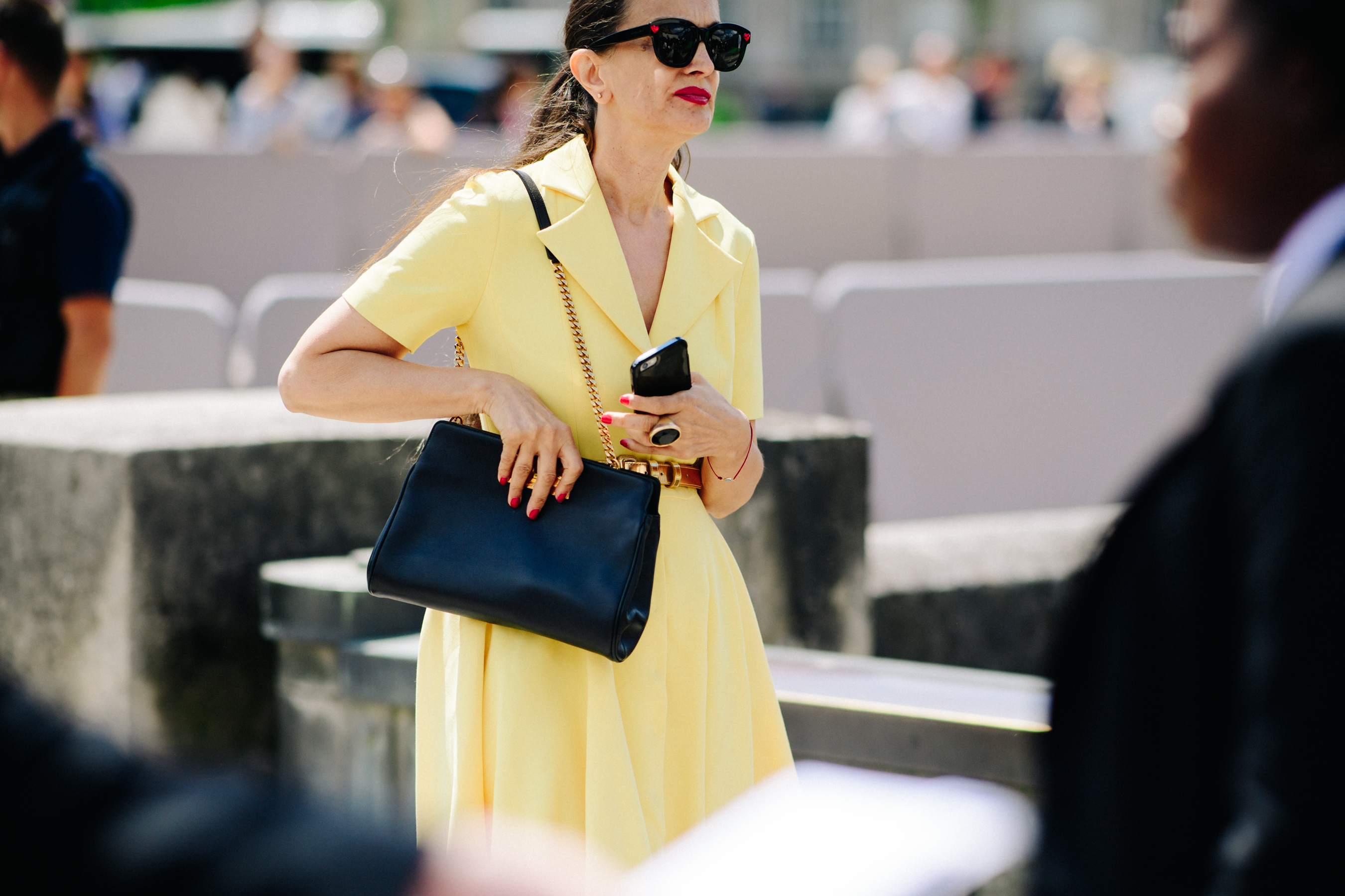 Woman wearing yellow blazer