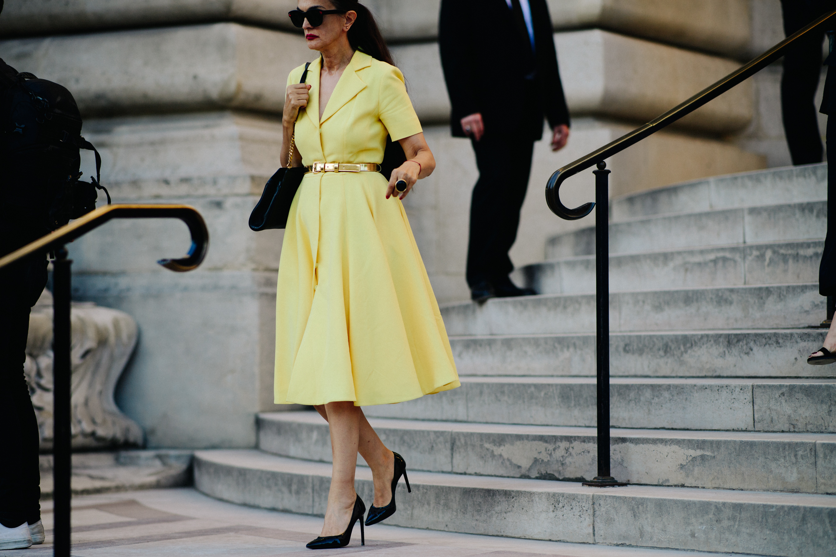 Woman wearing yellow dress