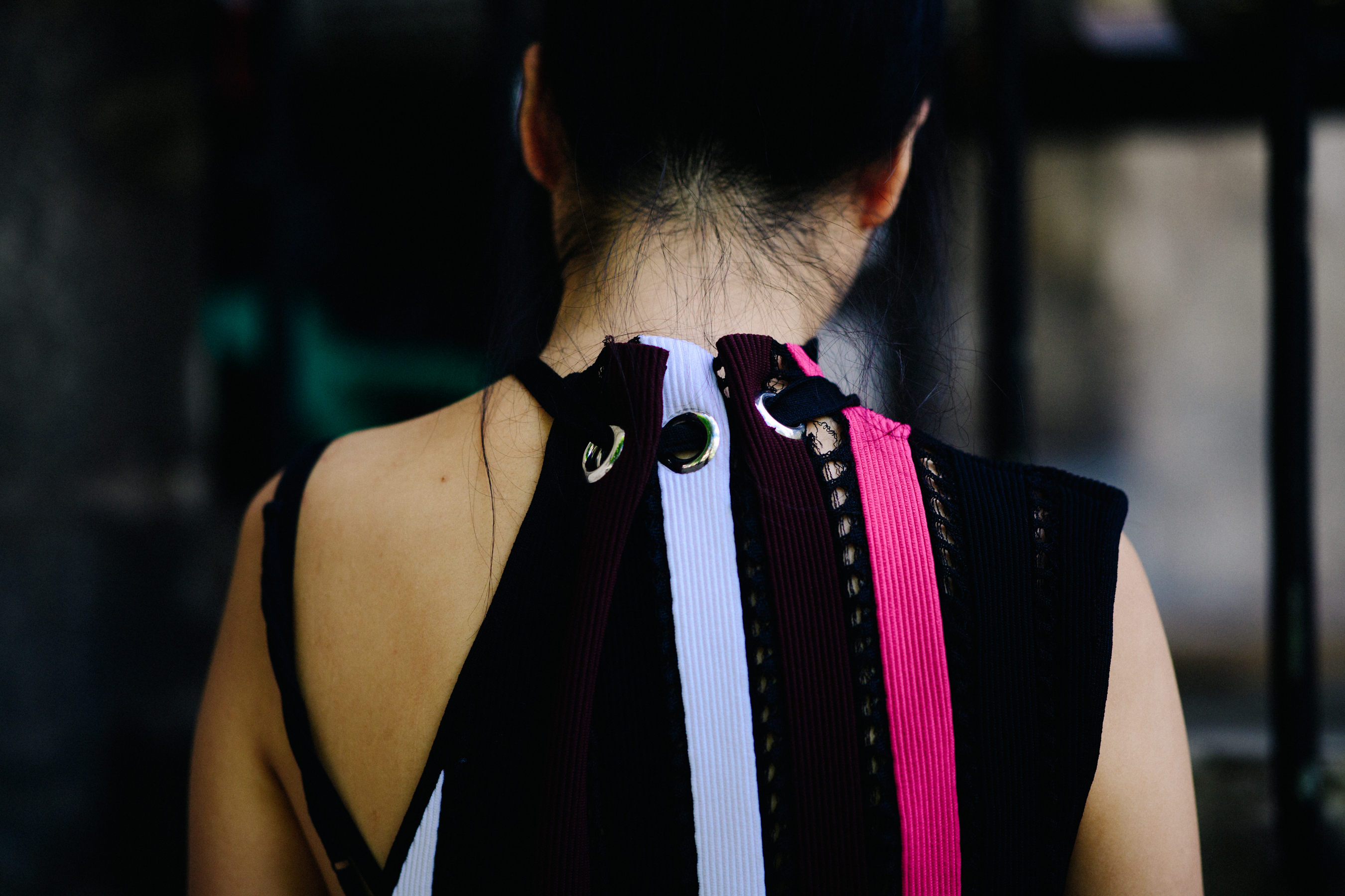 Woman wearing colorful dress